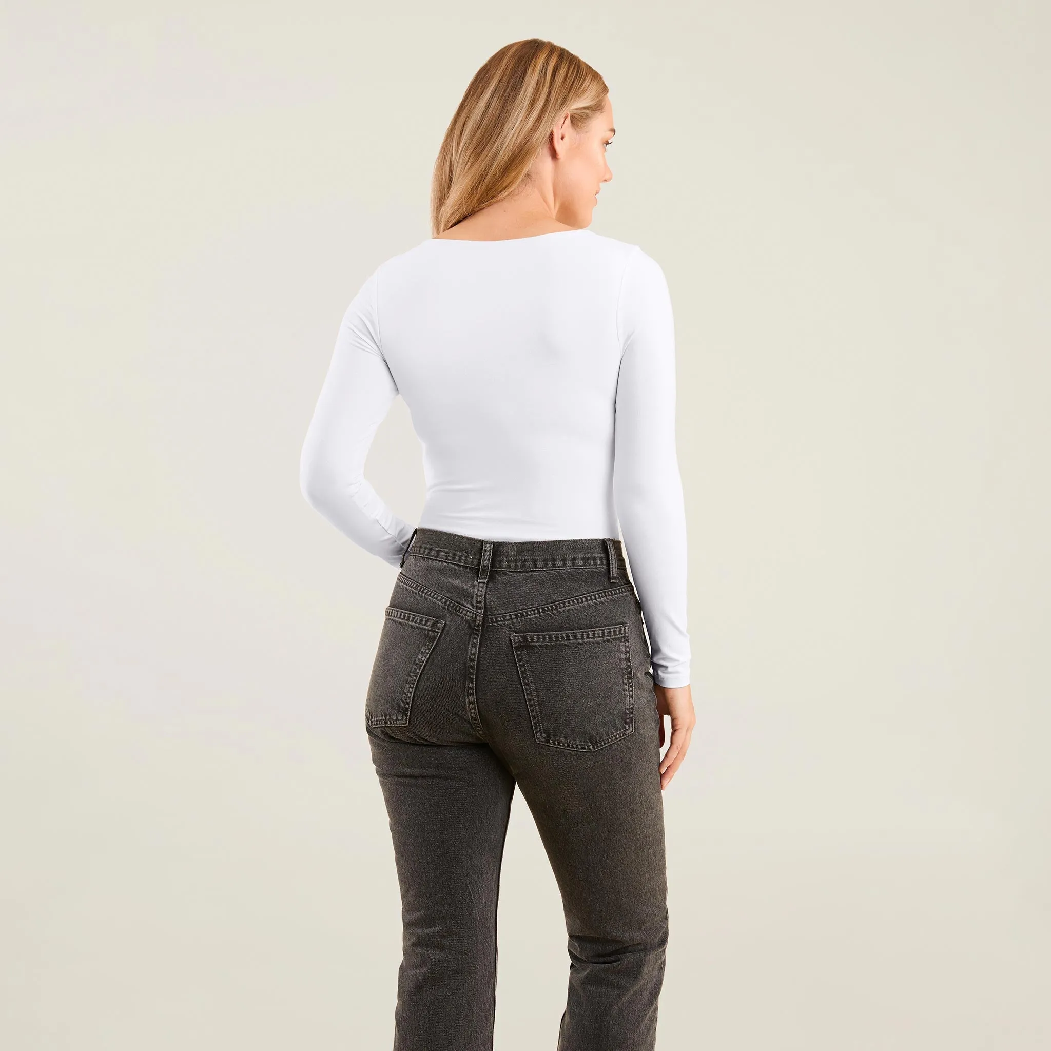 Long Sleeve Square Neck Bodysuit | White sold by nuuds product image thumbnail 4