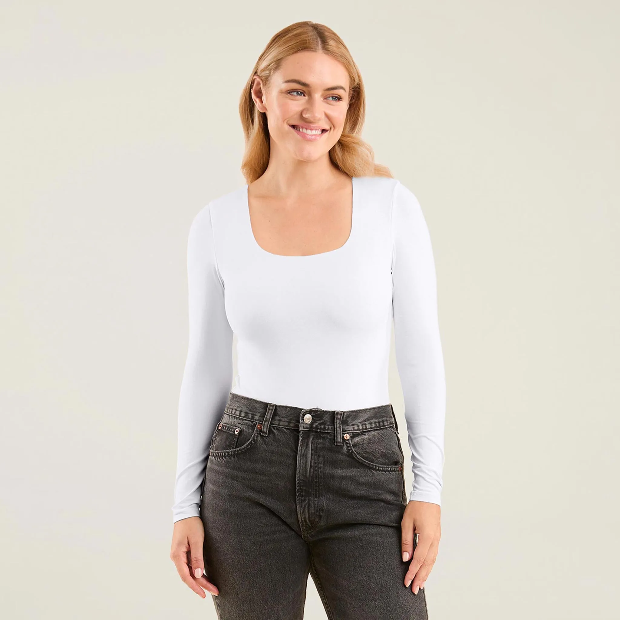 Long Sleeve Square Neck Bodysuit | White sold by nuuds