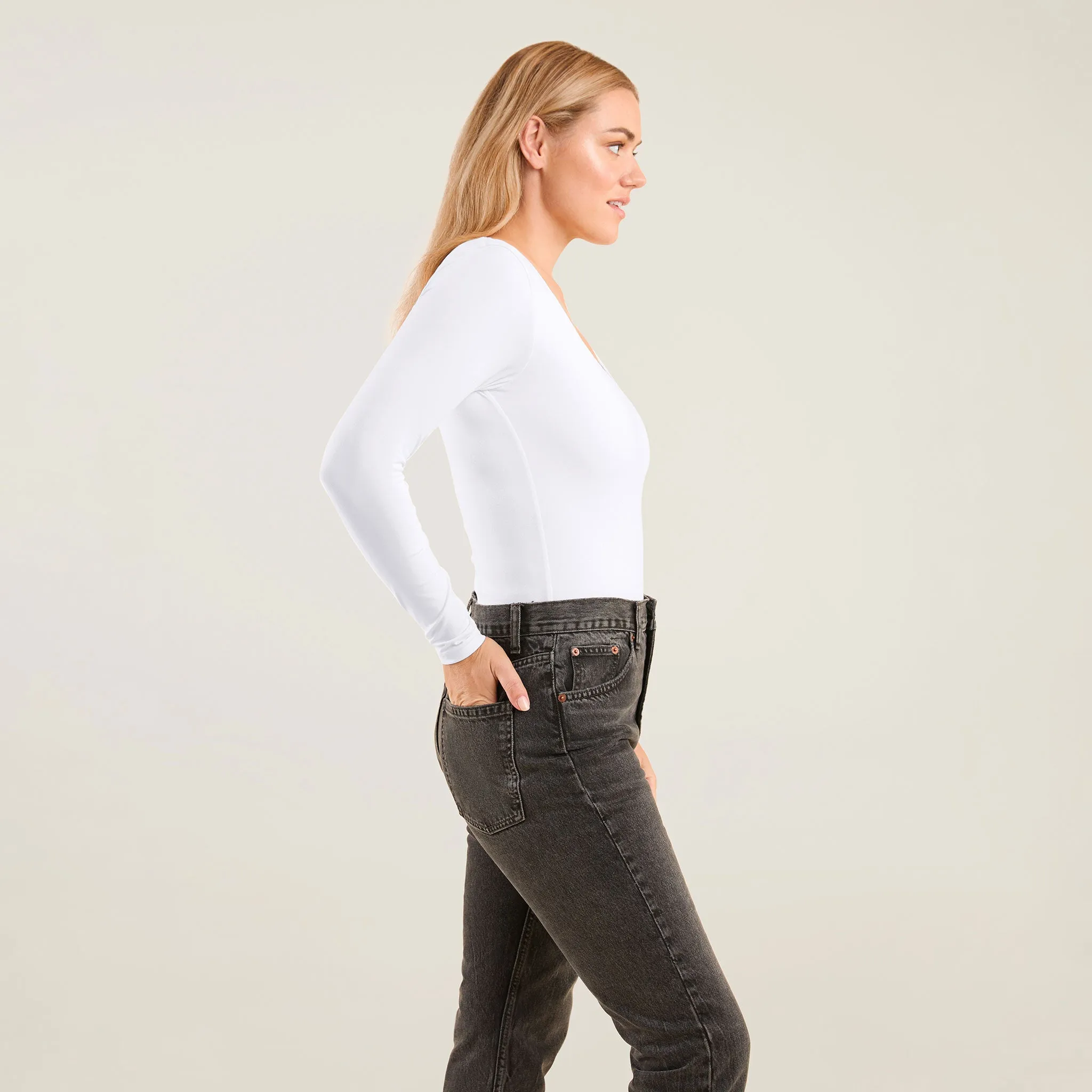 Long Sleeve Square Neck Bodysuit | White sold by nuuds product image thumbnail 3