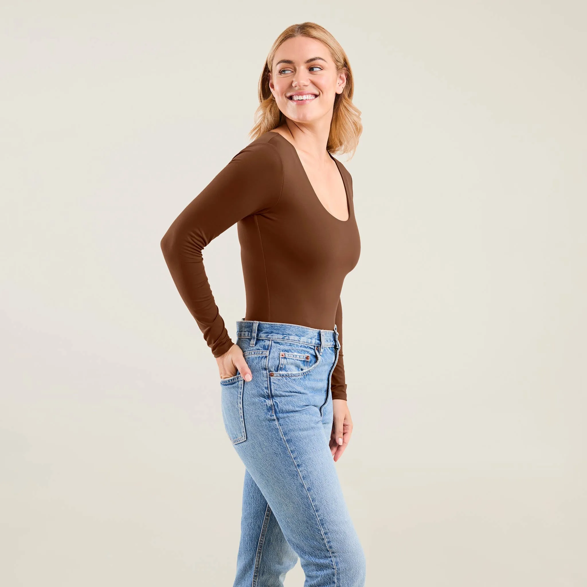 Long Sleeve Scoop Neck Bodysuit | Chocolate sold by nuuds product image thumbnail 3