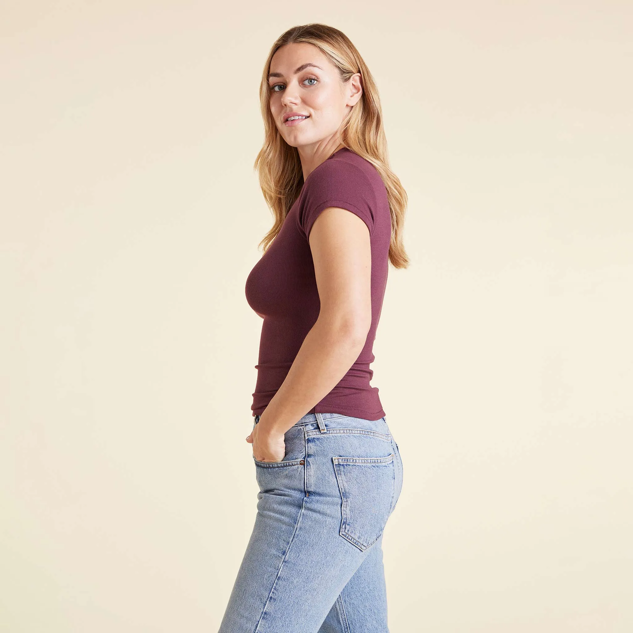 Slinky Rib Tee | Merlot sold by nuuds product image thumbnail 3