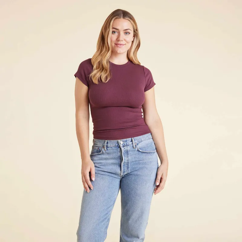 Slinky Rib Tee | Merlot sold by nuuds
