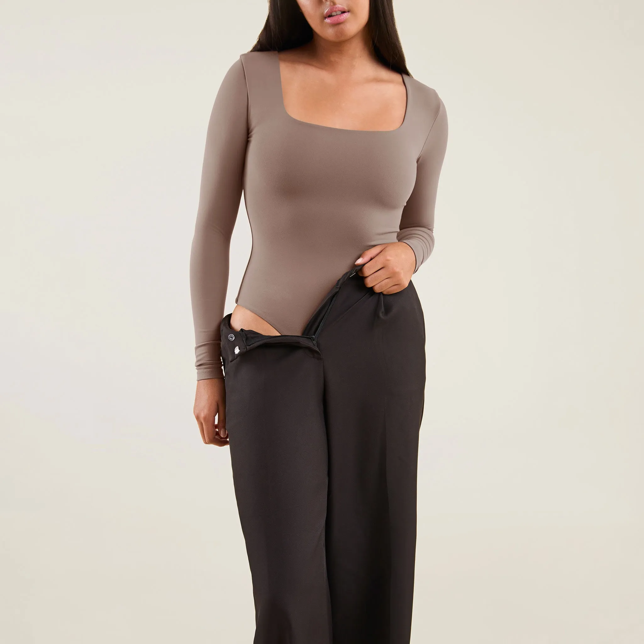 Long Sleeve Square Neck Bodysuit | Mocha sold by nuuds product image thumbnail 5