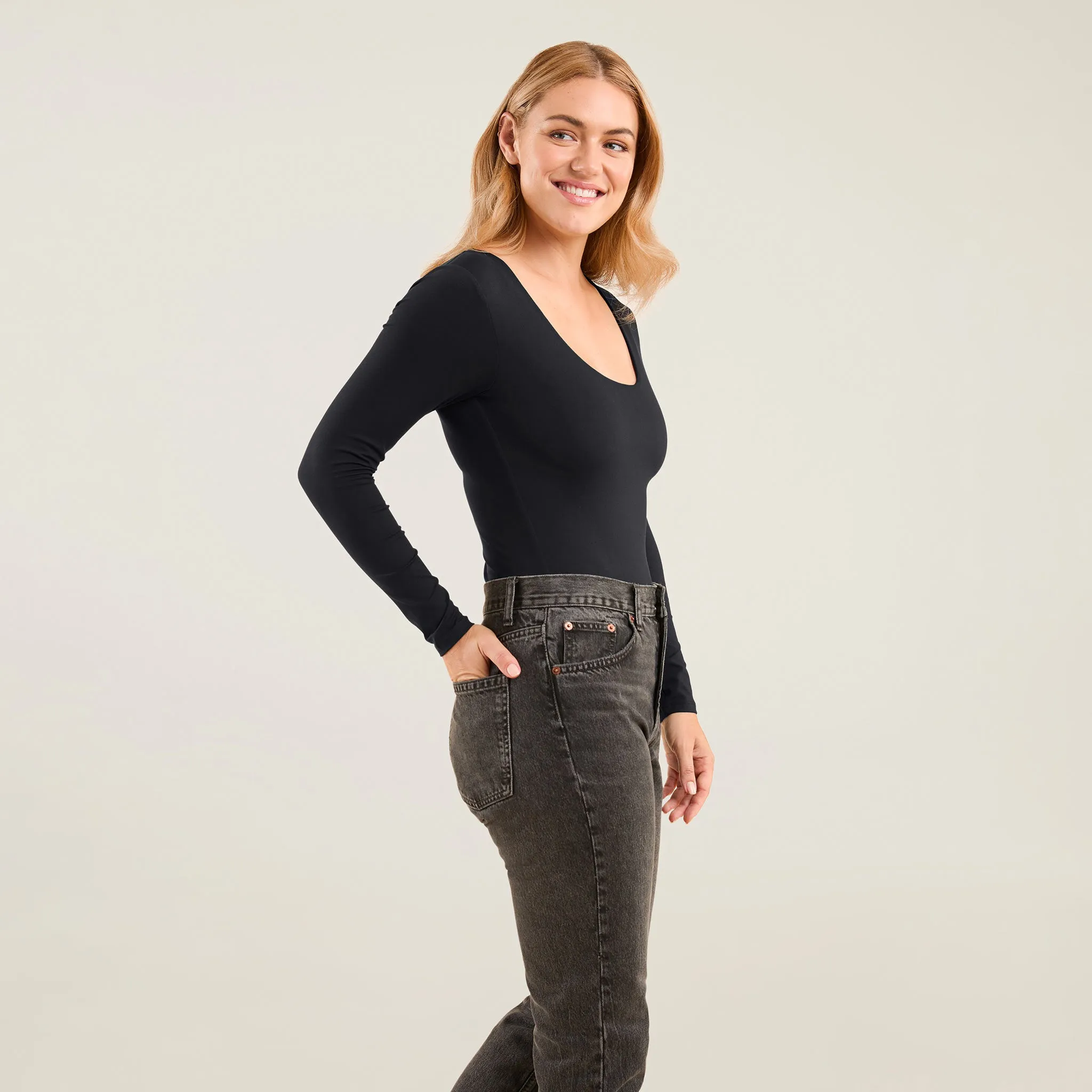 Long Sleeve Scoop Neck Bodysuit | Black sold by nuuds product image thumbnail 3