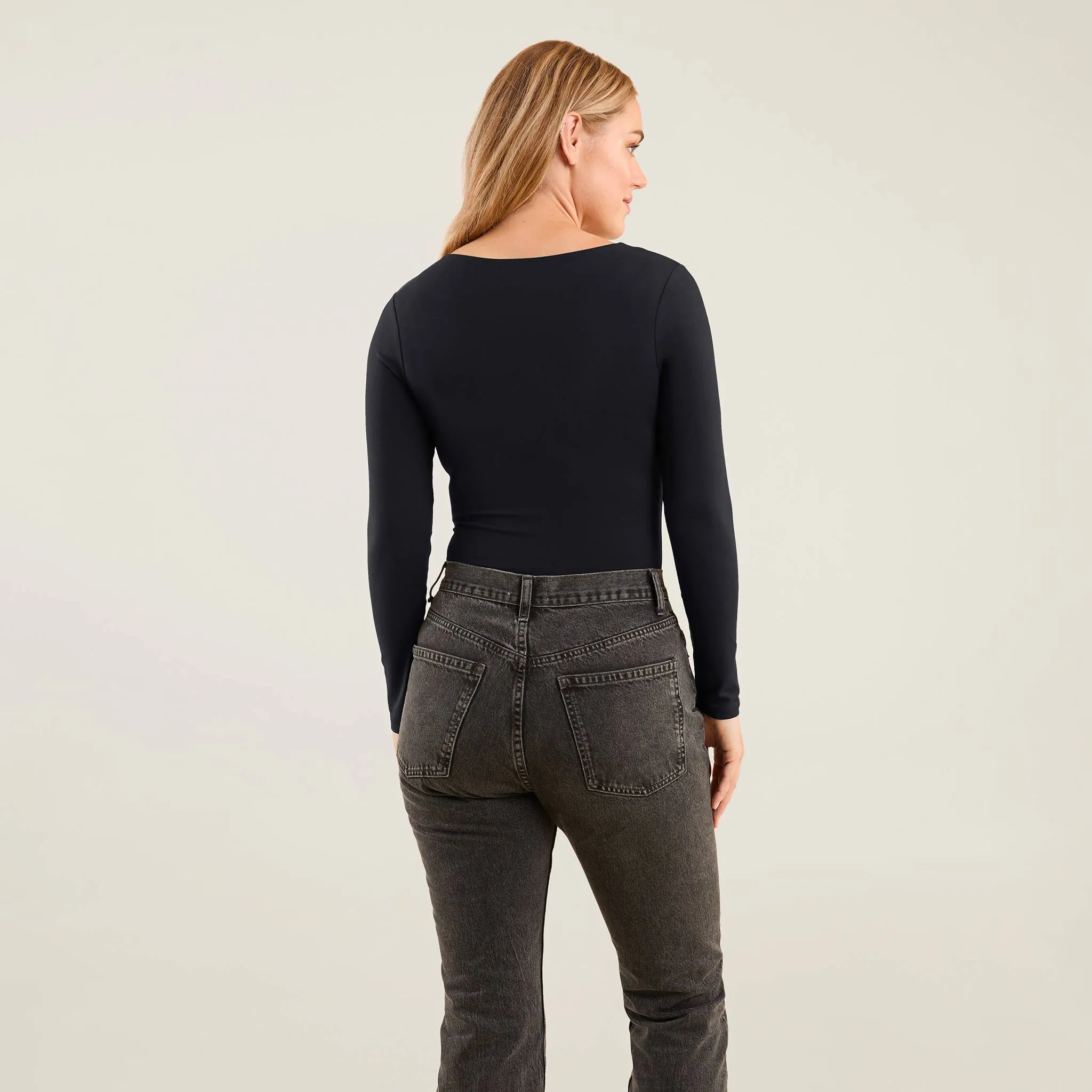 Long Sleeve Scoop Neck Bodysuit | Black sold by nuuds product image thumbnail 4