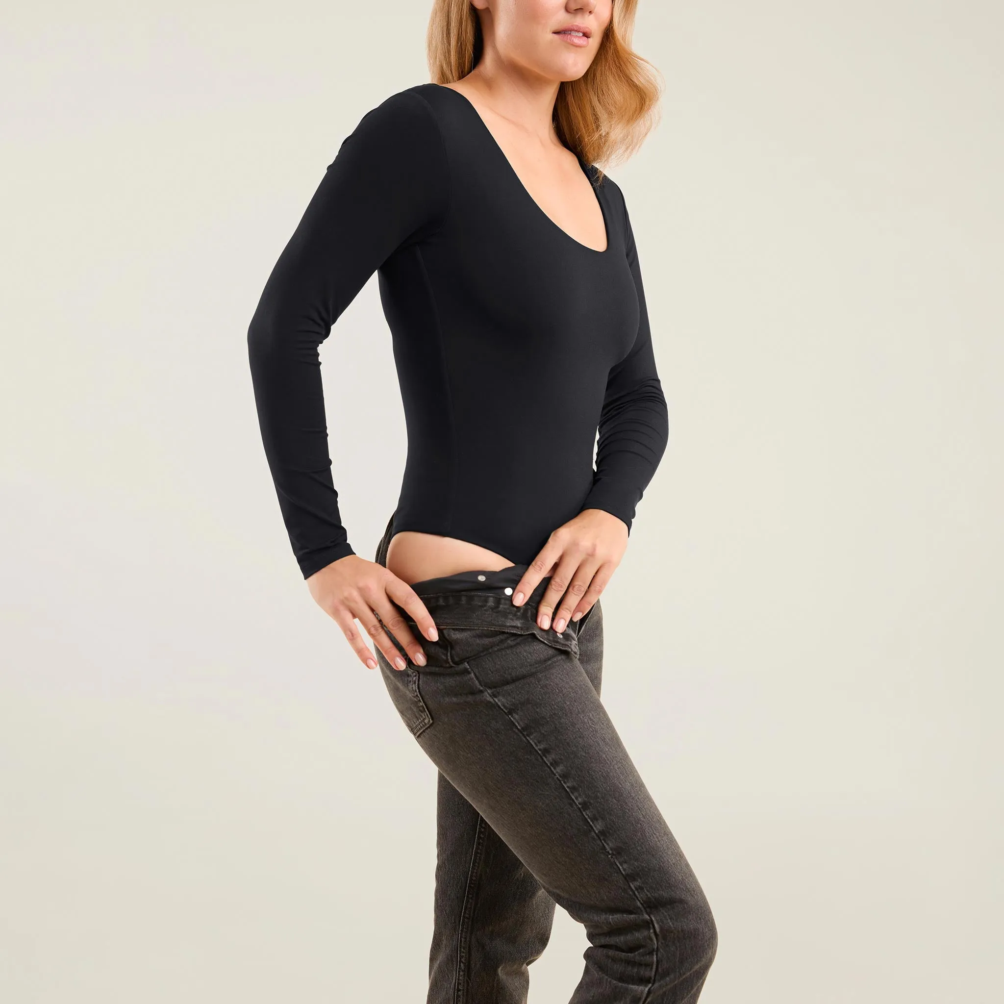 Long Sleeve Scoop Neck Bodysuit | Black sold by nuuds product image thumbnail 5