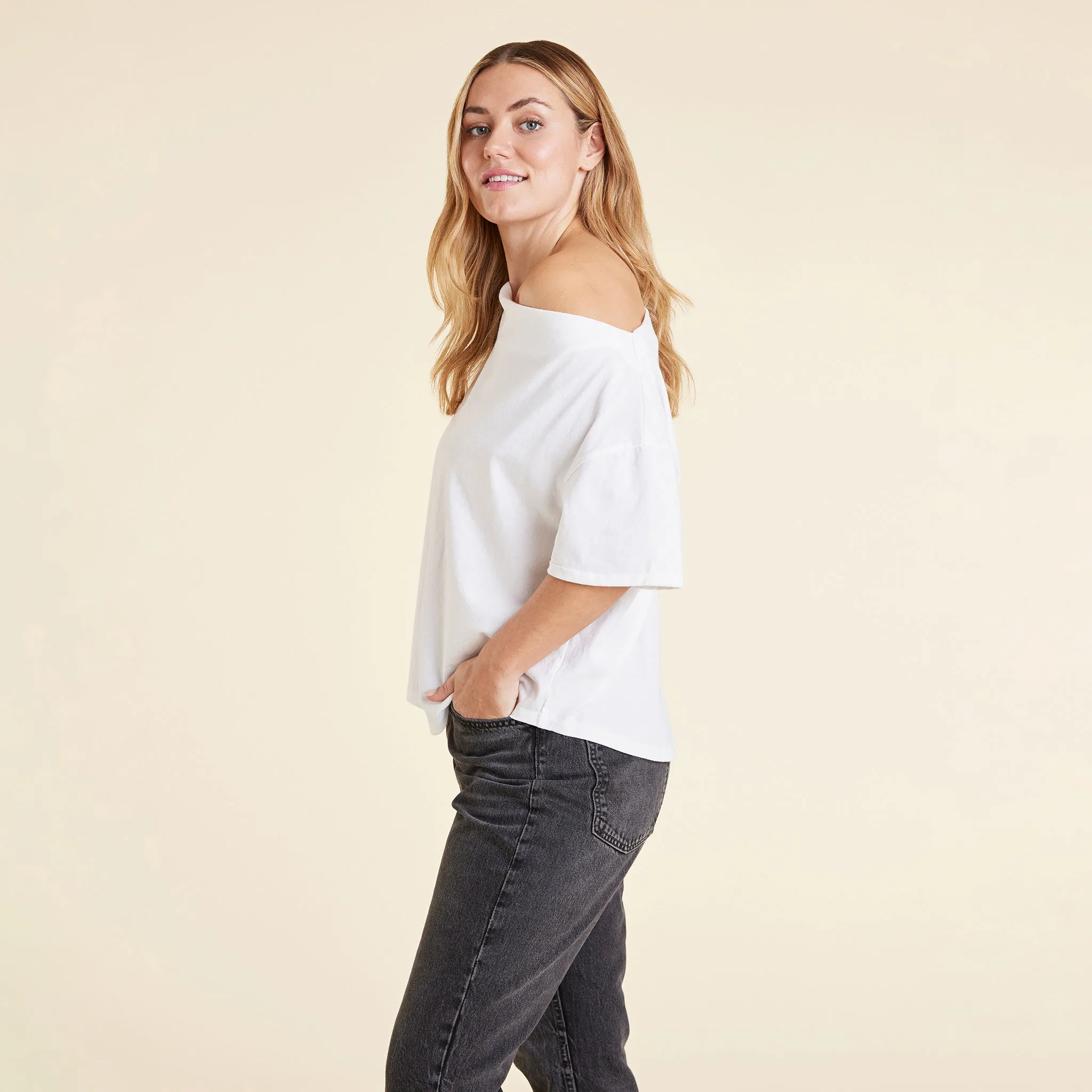 Vintage Cotton Off The Shoulder T-Shirt | White sold by nuuds product image thumbnail 3