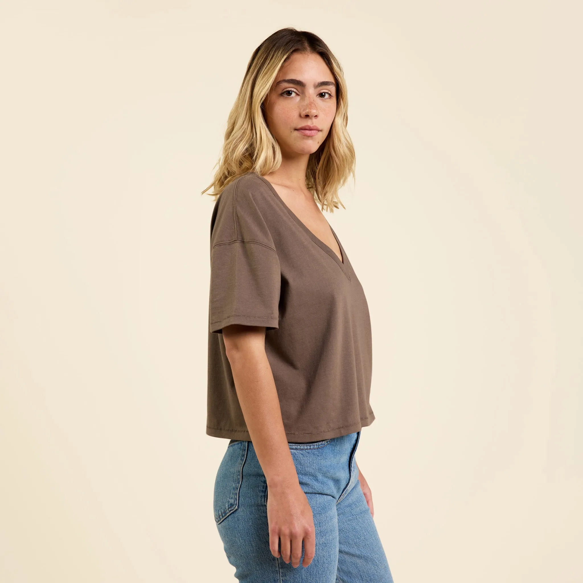 Boxy V-Neck Tee | Mocha sold by nuuds product image thumbnail 3