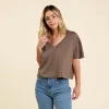 Boxy V-Neck Tee | Mocha sold by nuuds