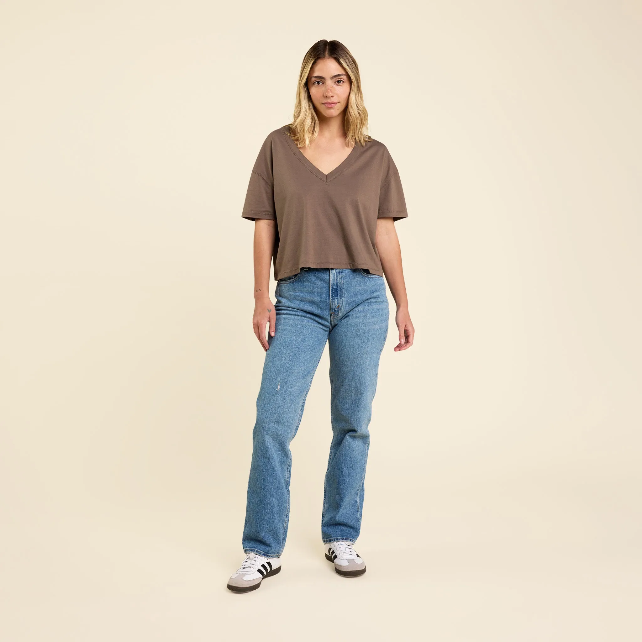 Boxy V-Neck Tee | Mocha sold by nuuds product image thumbnail 2