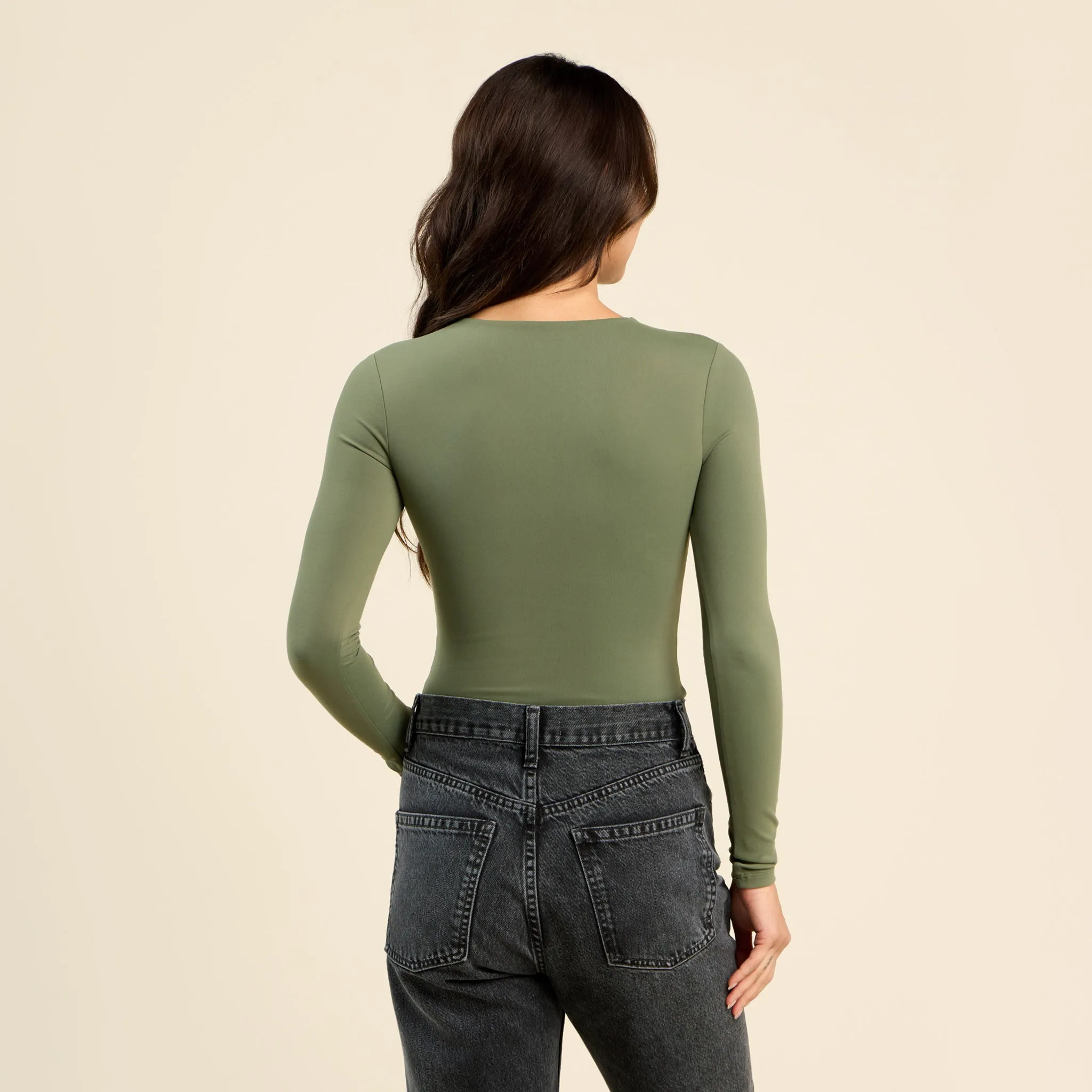 Long Sleeve Crewneck Bodysuit | Olive sold by nuuds product image thumbnail 4