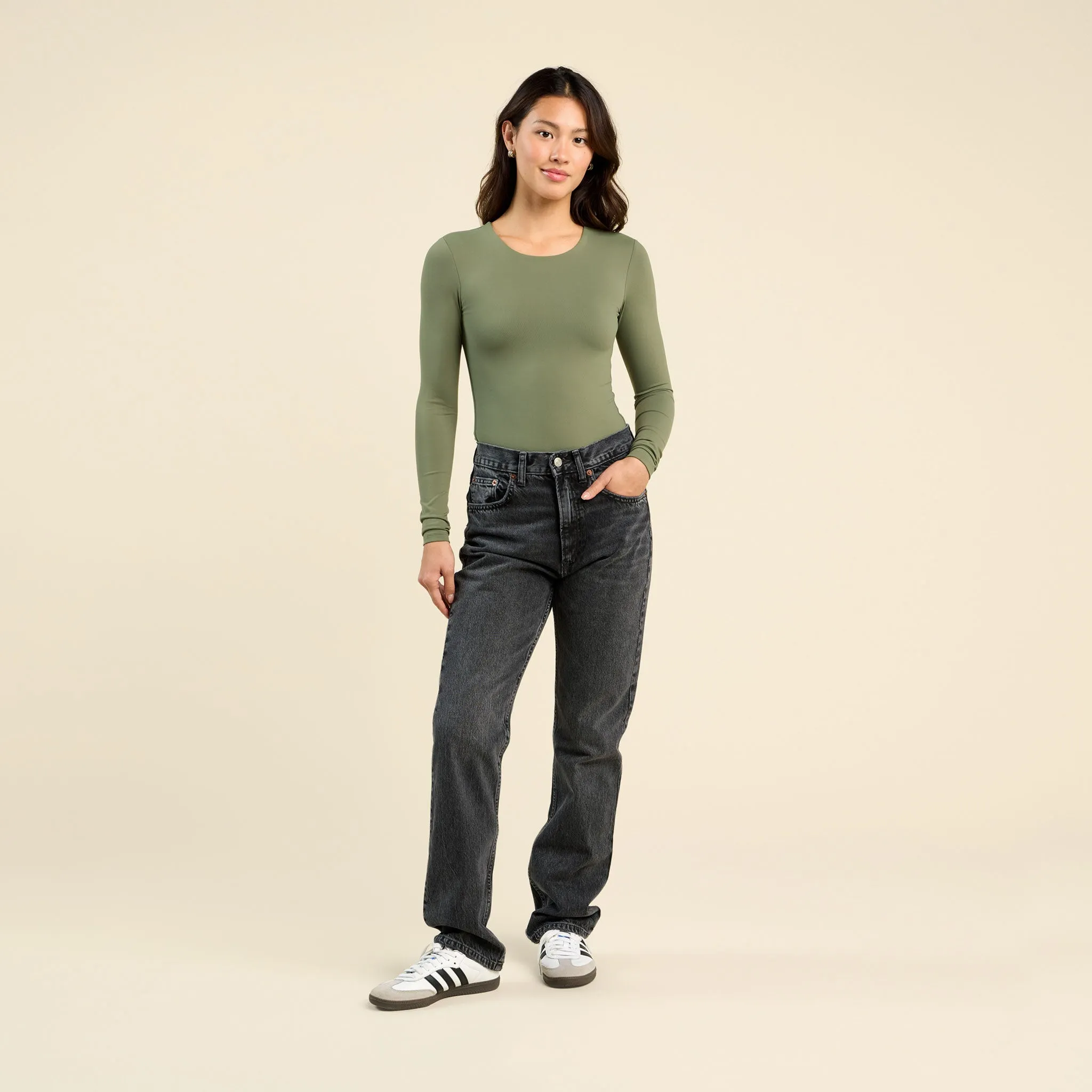 Long Sleeve Crewneck Bodysuit | Olive sold by nuuds product image thumbnail 2