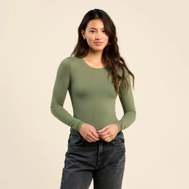 Long Sleeve Crewneck Bodysuit | Olive sold by nuuds