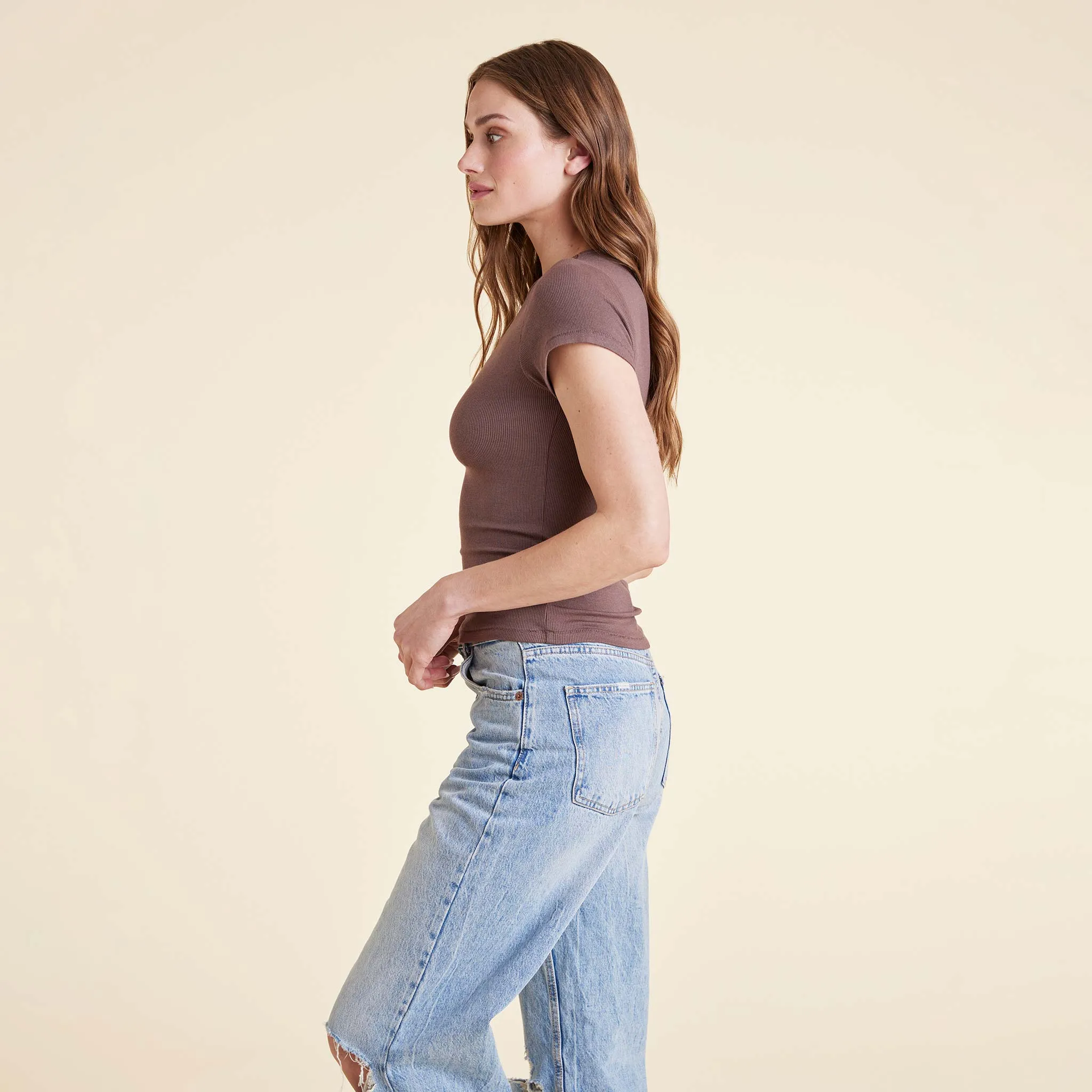 Slinky Rib Tee | Coffee sold by nuuds product image thumbnail 3