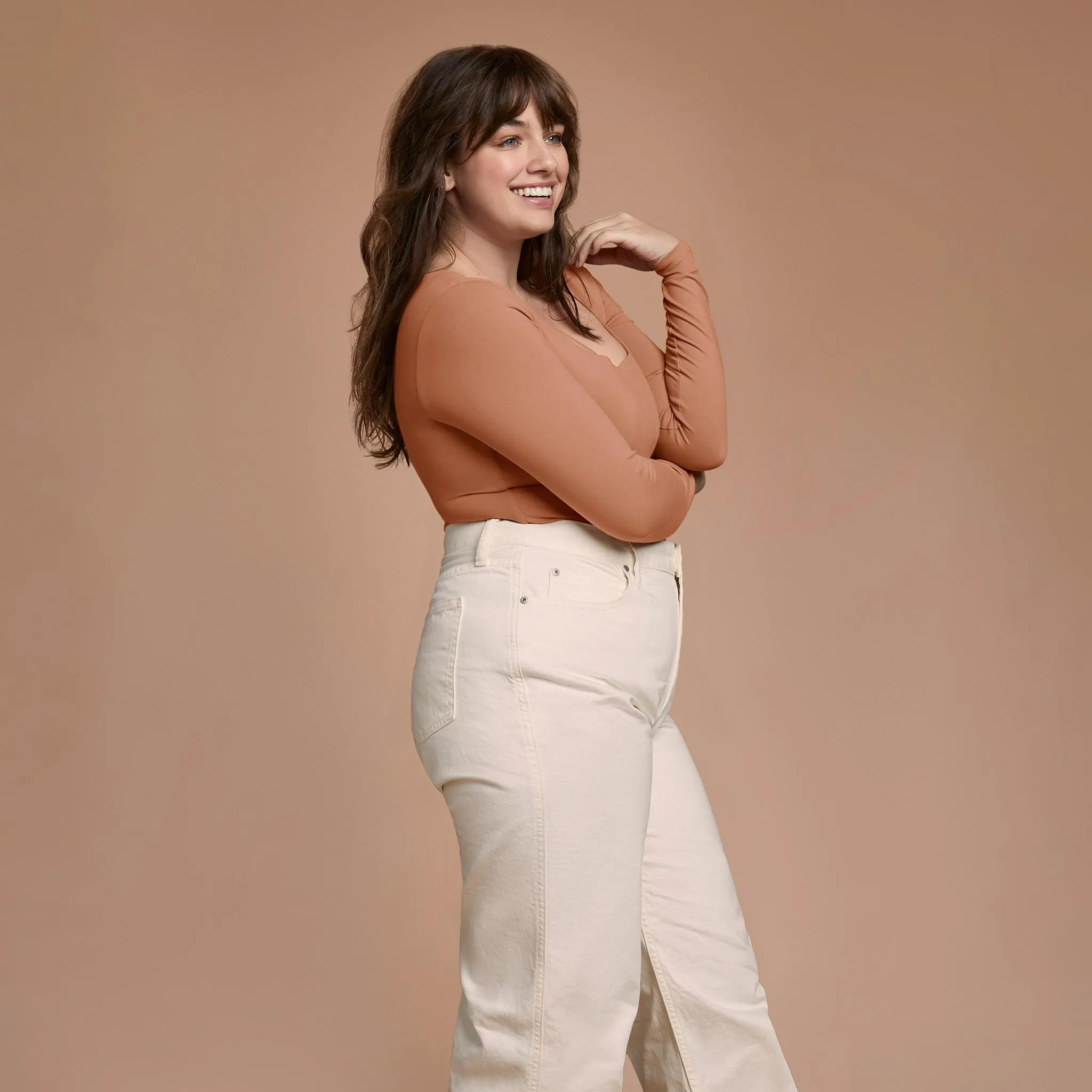 Long Sleeve Square Neck Bodysuit | Clay sold by nuuds product image thumbnail 3