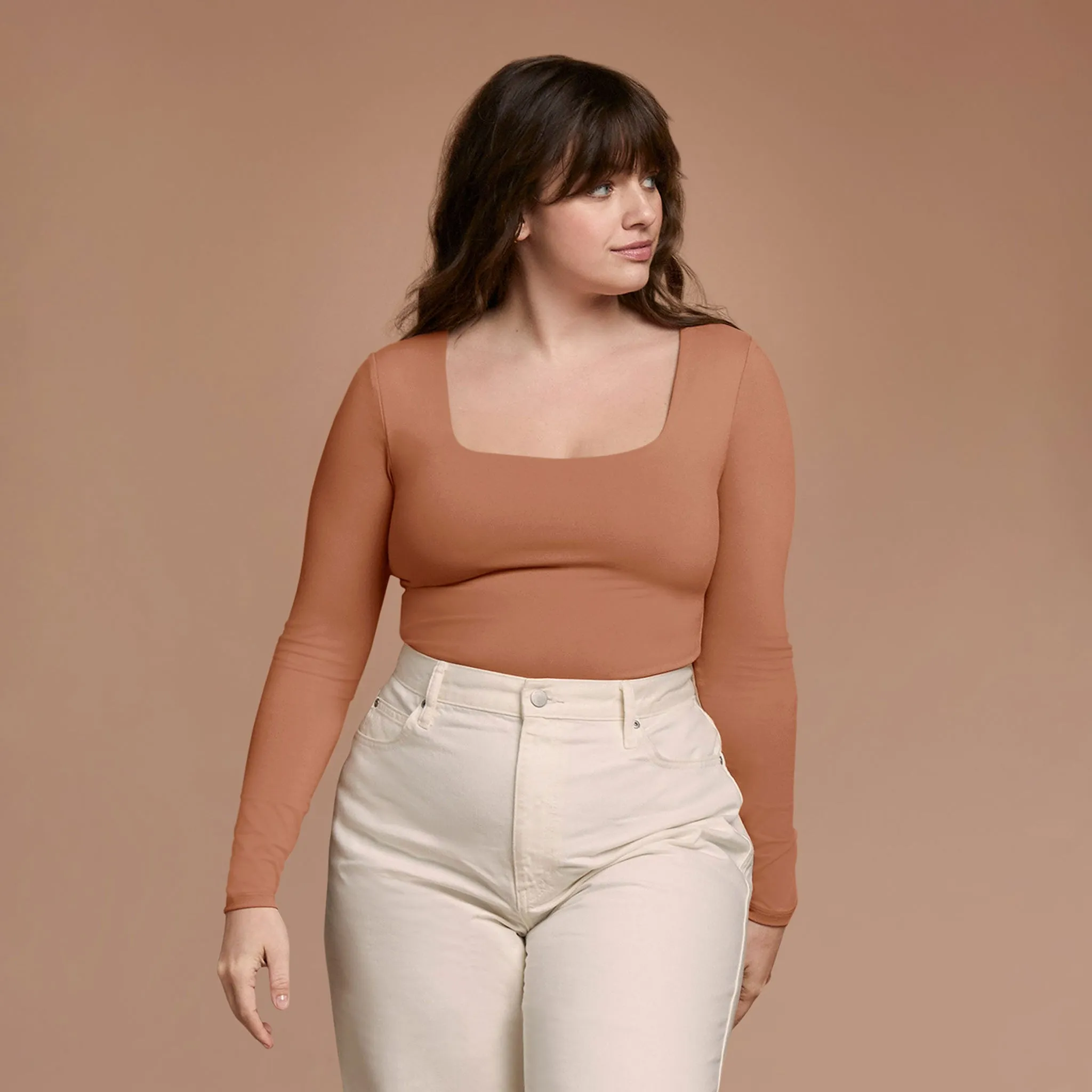 Long Sleeve Square Neck Bodysuit | Clay sold by nuuds product image thumbnail 2