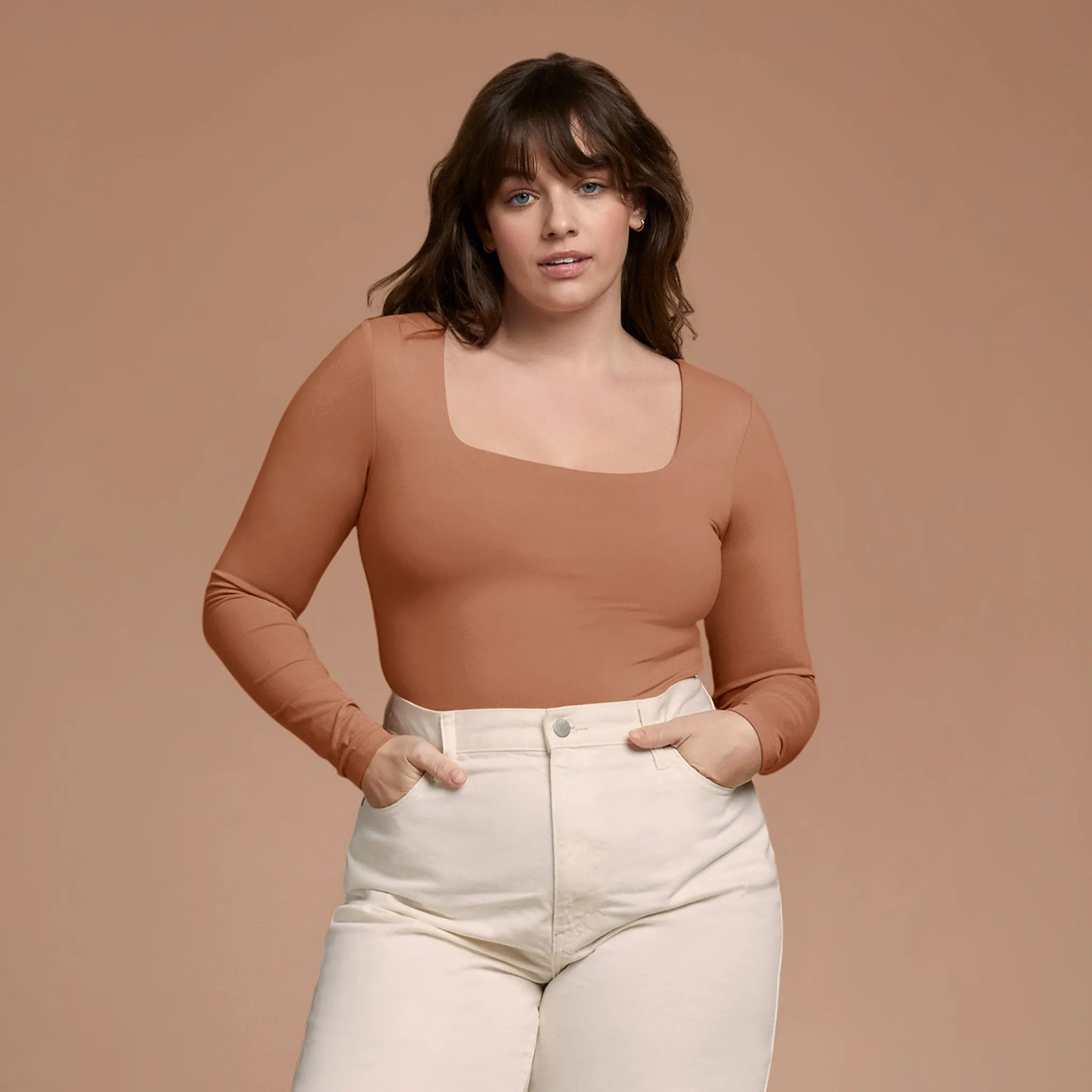 Long Sleeve Square Neck Bodysuit | Clay sold by nuuds