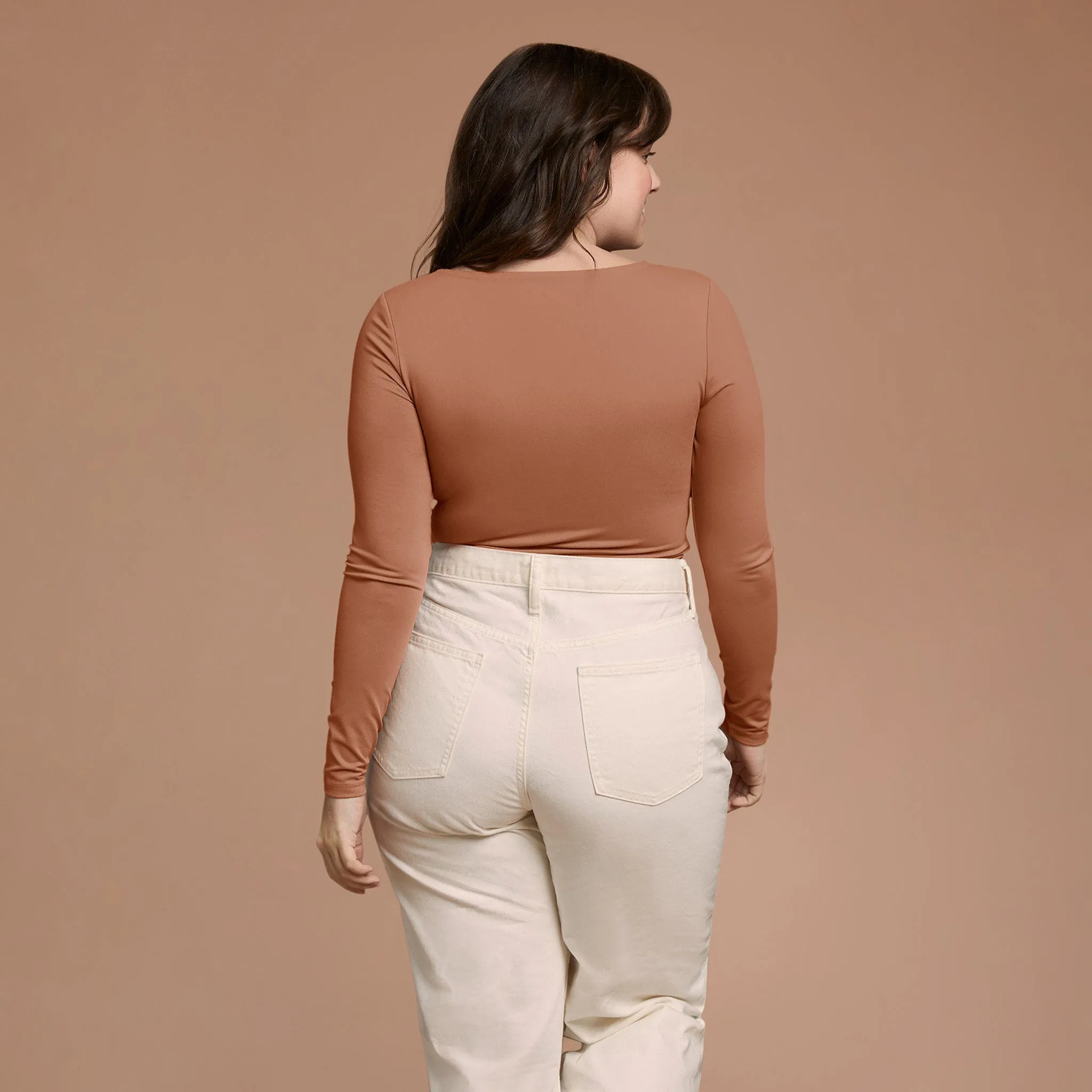 Long Sleeve Square Neck Bodysuit | Clay sold by nuuds product image thumbnail 4