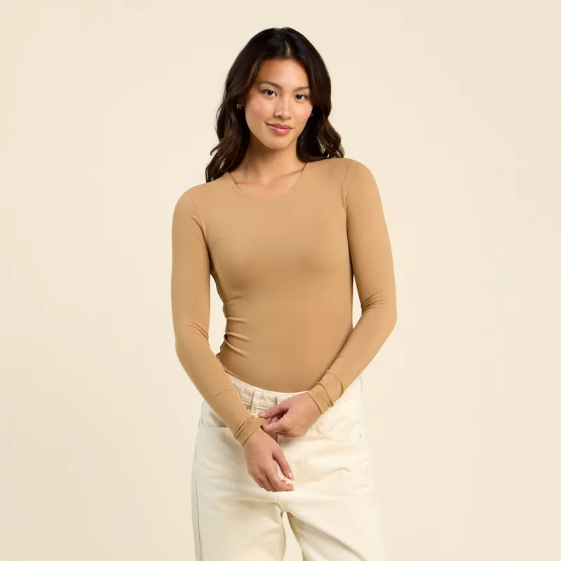 Long Sleeve Crewneck Bodysuit | Cinnamon sold by nuuds