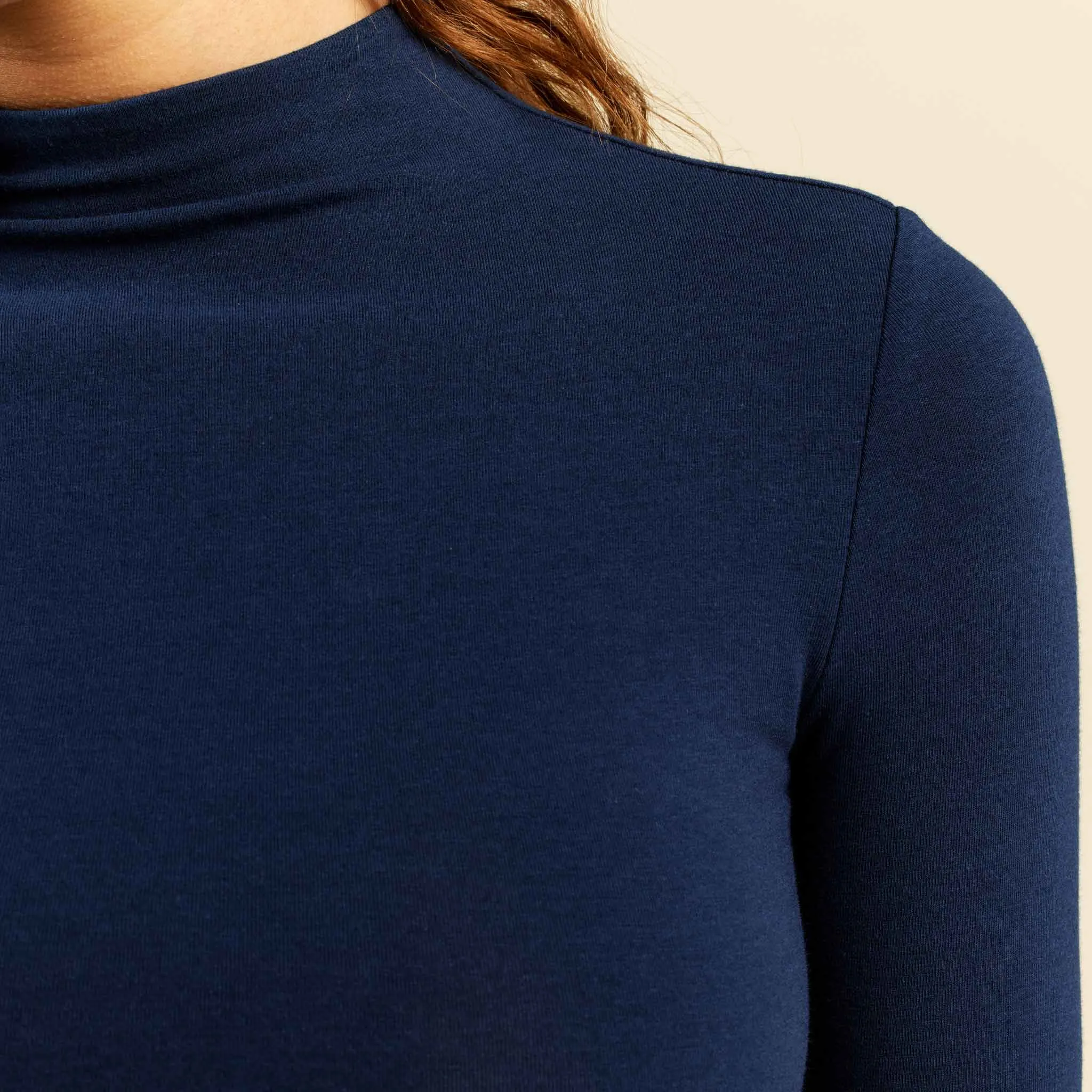Cotton Stretch Long Sleeve Mock Neck Shirt | Navy sold by nuuds product image thumbnail 5