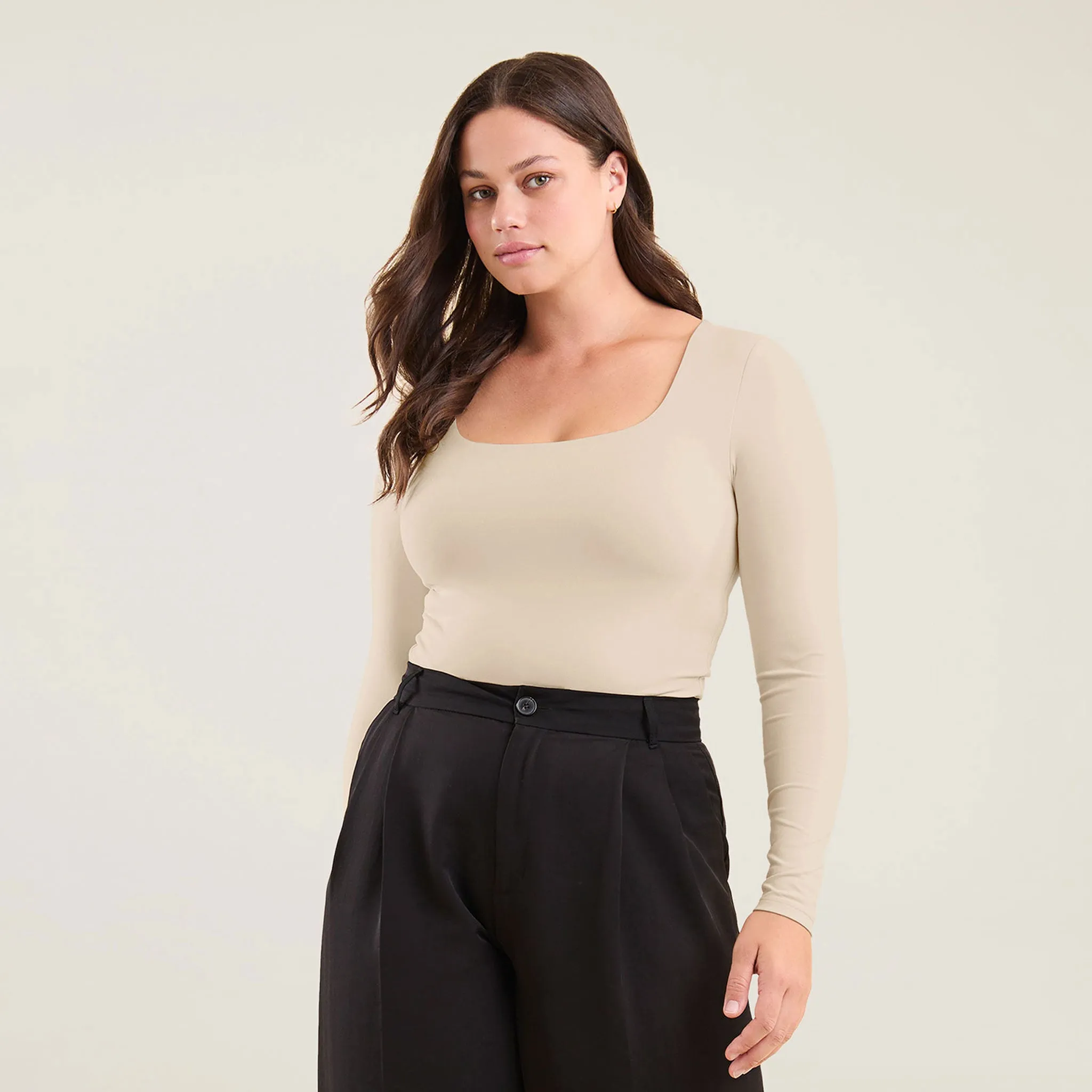 Long Sleeve Square Neck Bodysuit | Bone sold by nuuds