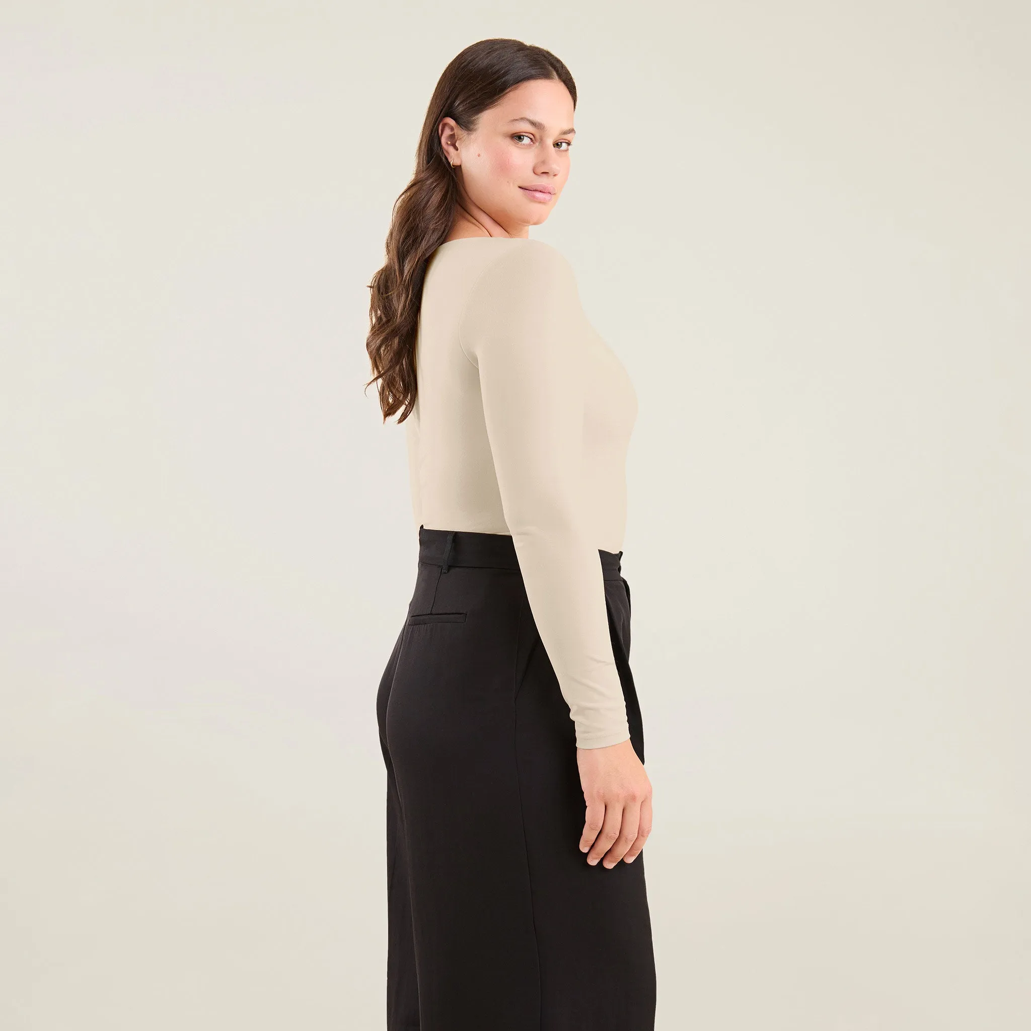 Long Sleeve Square Neck Bodysuit | Bone sold by nuuds product image thumbnail 3