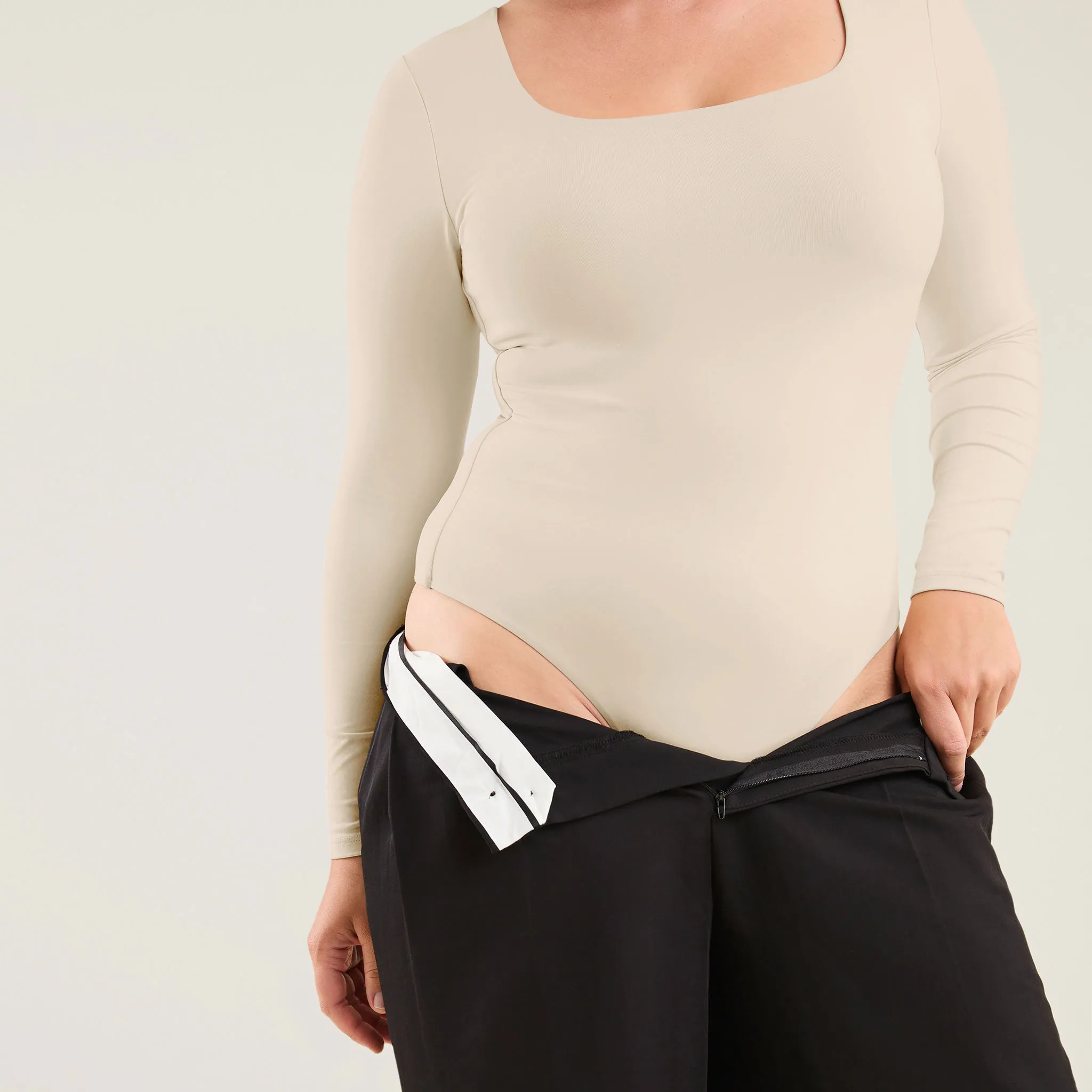 Long Sleeve Square Neck Bodysuit | Bone sold by nuuds product image thumbnail 5