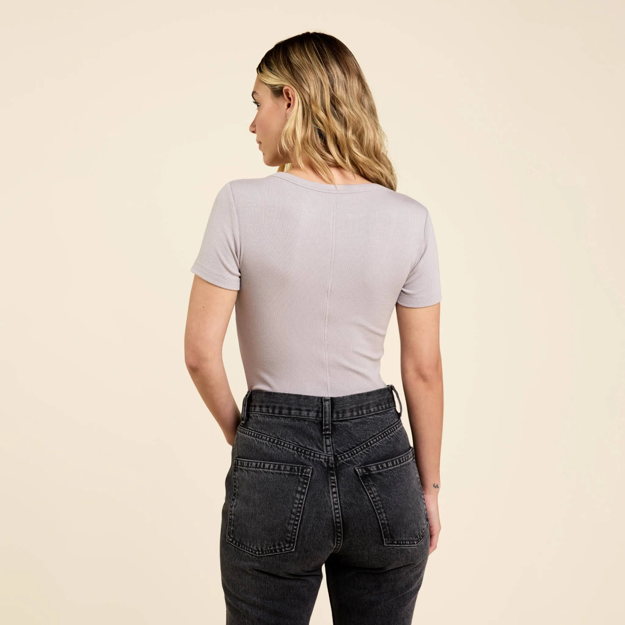 Slinky Rib Short Sleeve Bodysuit | Stone sold by nuuds product image thumbnail 4