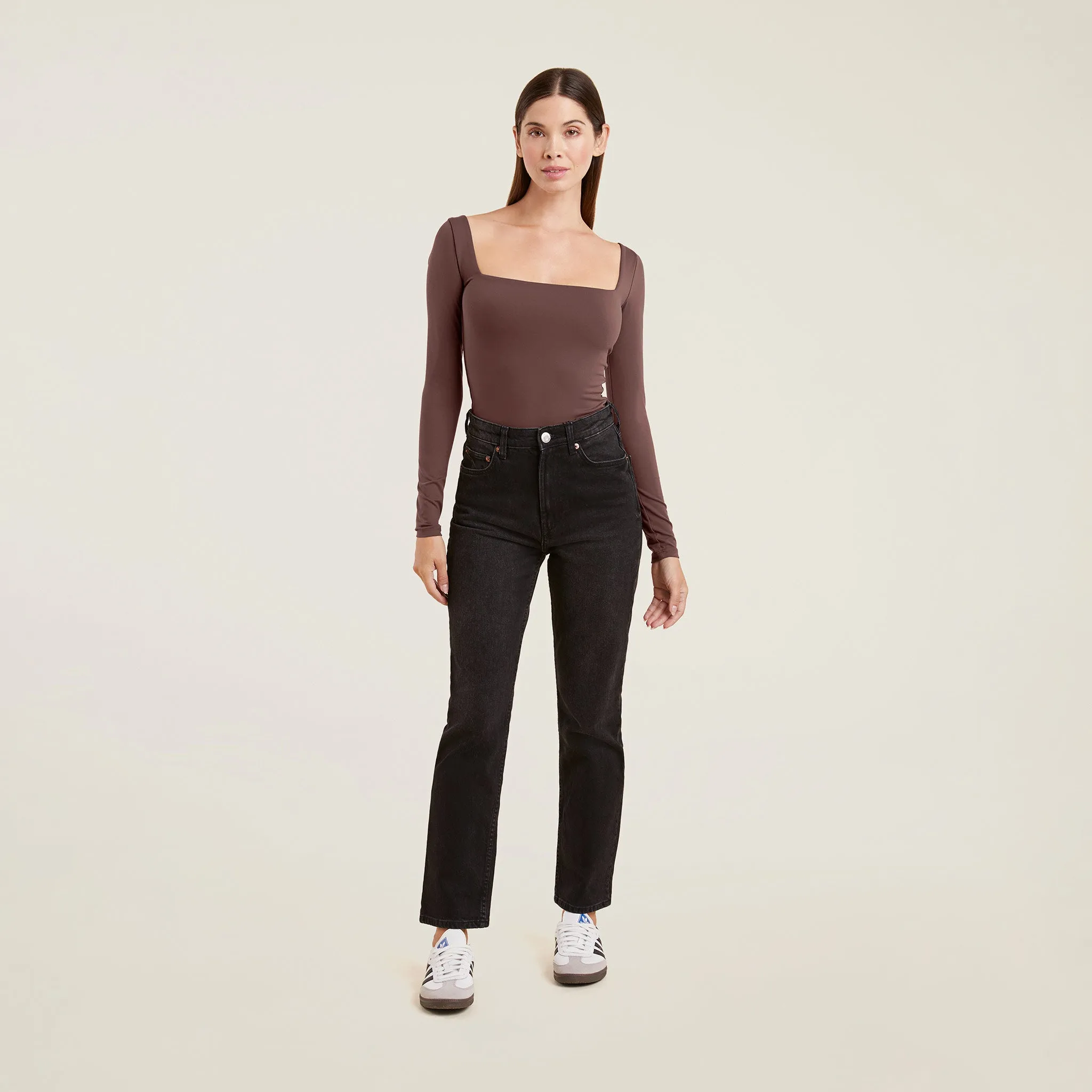 Long Sleeve Wide Square Neck Bodysuit | Coffee sold by nuuds product image thumbnail 2