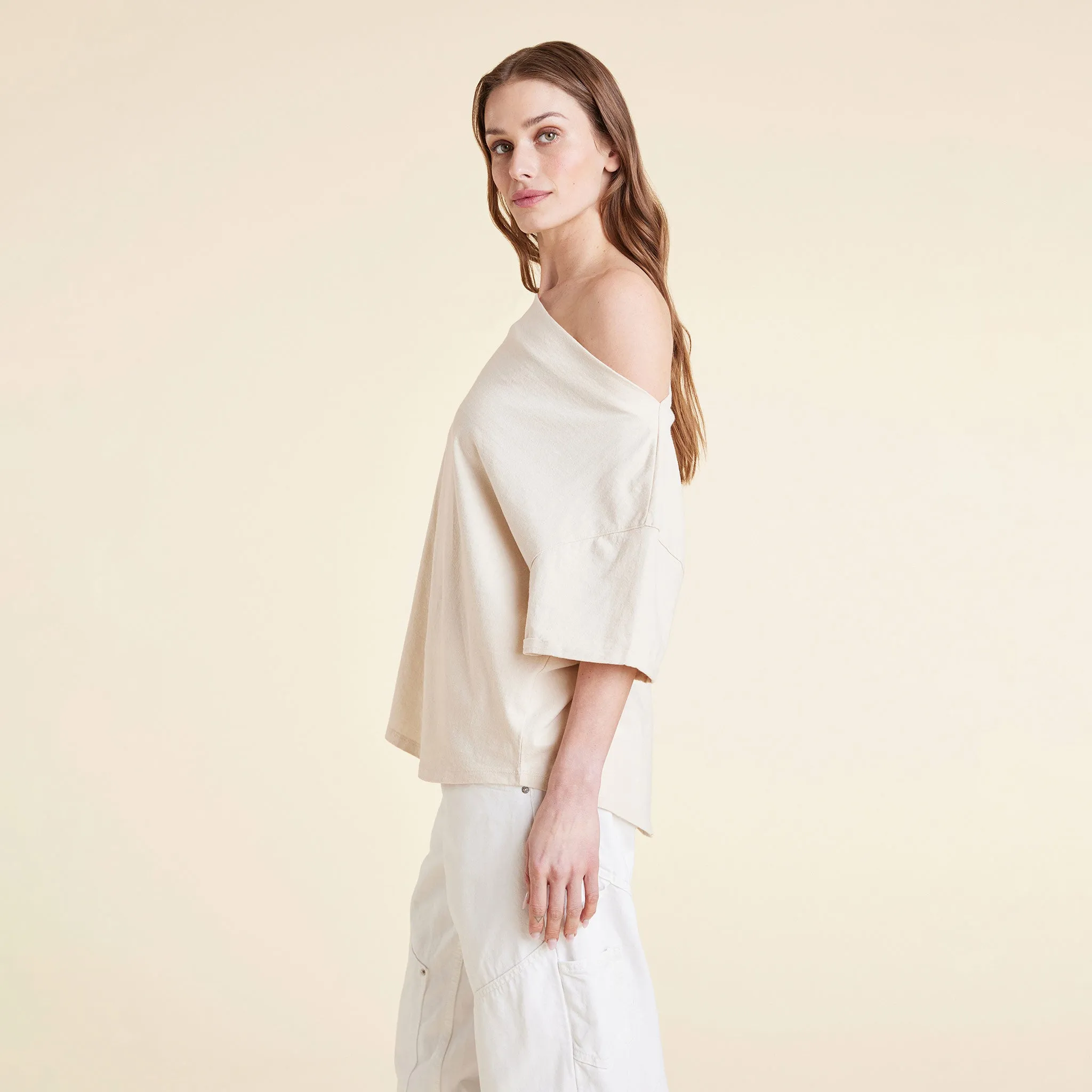 Vintage Cotton Off The Shoulder T-Shirt | Bone sold by nuuds product image thumbnail 3