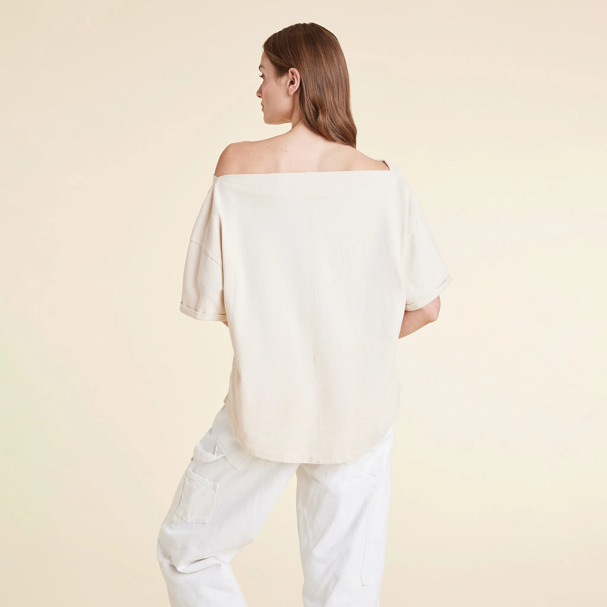 Vintage Cotton Off The Shoulder T-Shirt | Bone sold by nuuds product image thumbnail 4