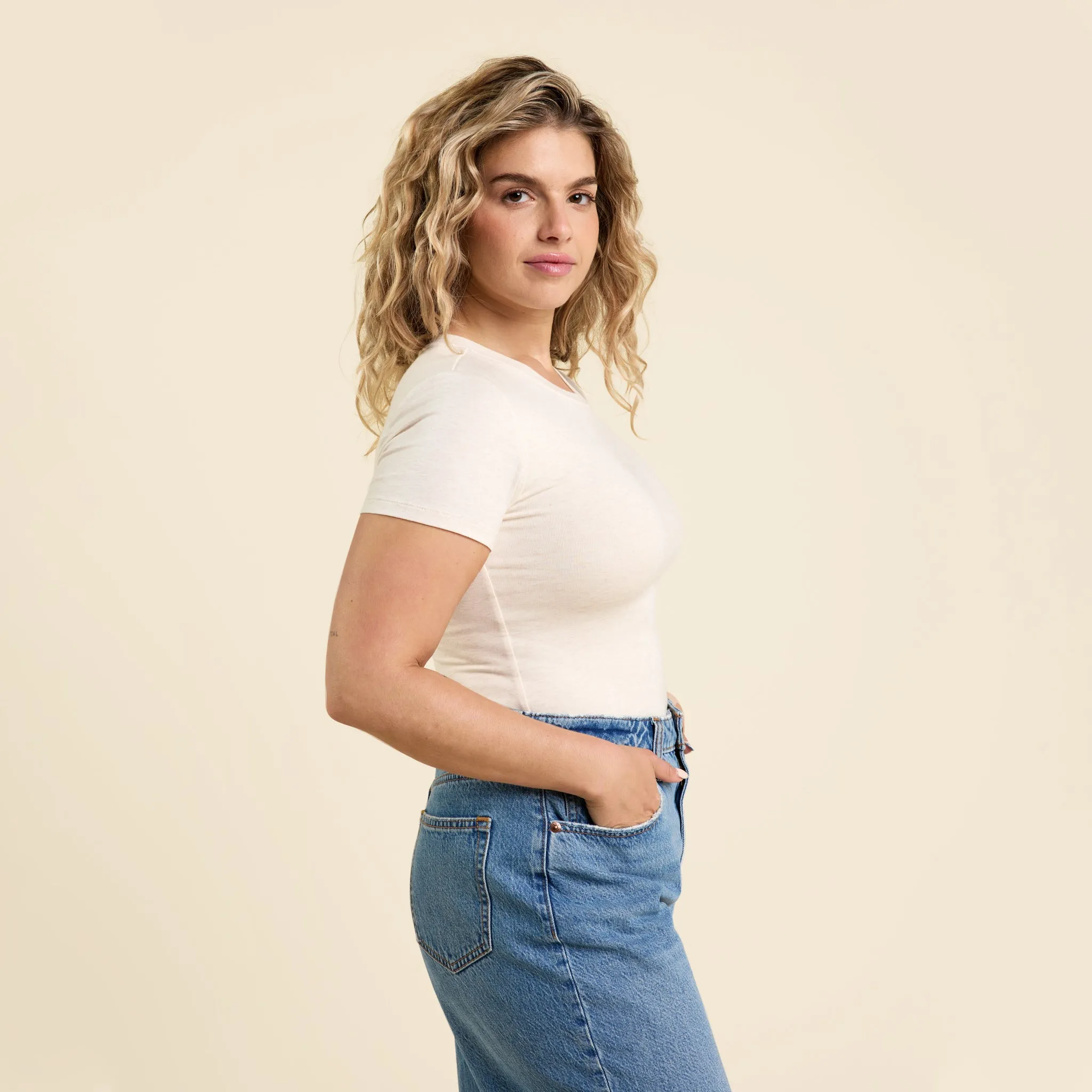 Cotton Stretch Short Sleeve Crewneck Bodysuit | Heather Bone sold by nuuds product image thumbnail 3