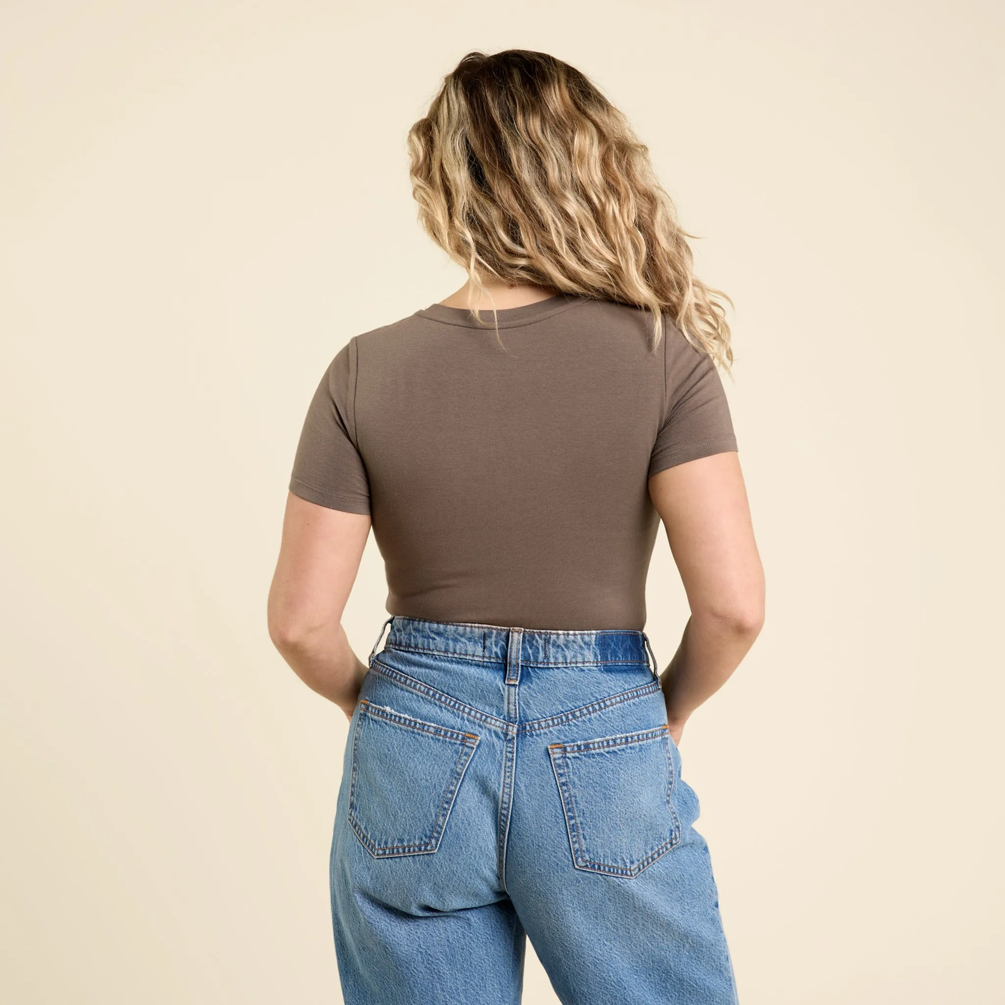 Cotton Stretch Short Sleeve Crewneck Bodysuit | Mocha sold by nuuds product image thumbnail 4