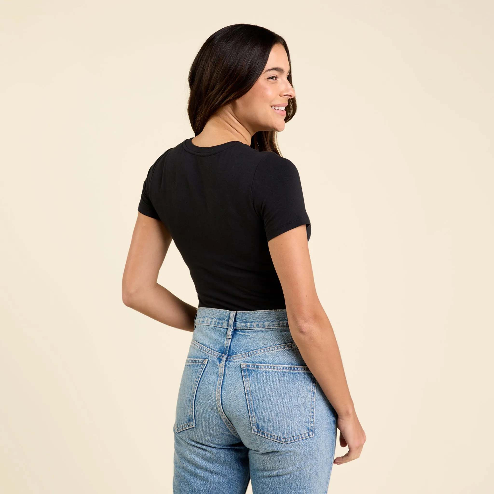 Cotton Stretch Short Sleeve Crewneck Bodysuit | Black sold by nuuds product image thumbnail 4