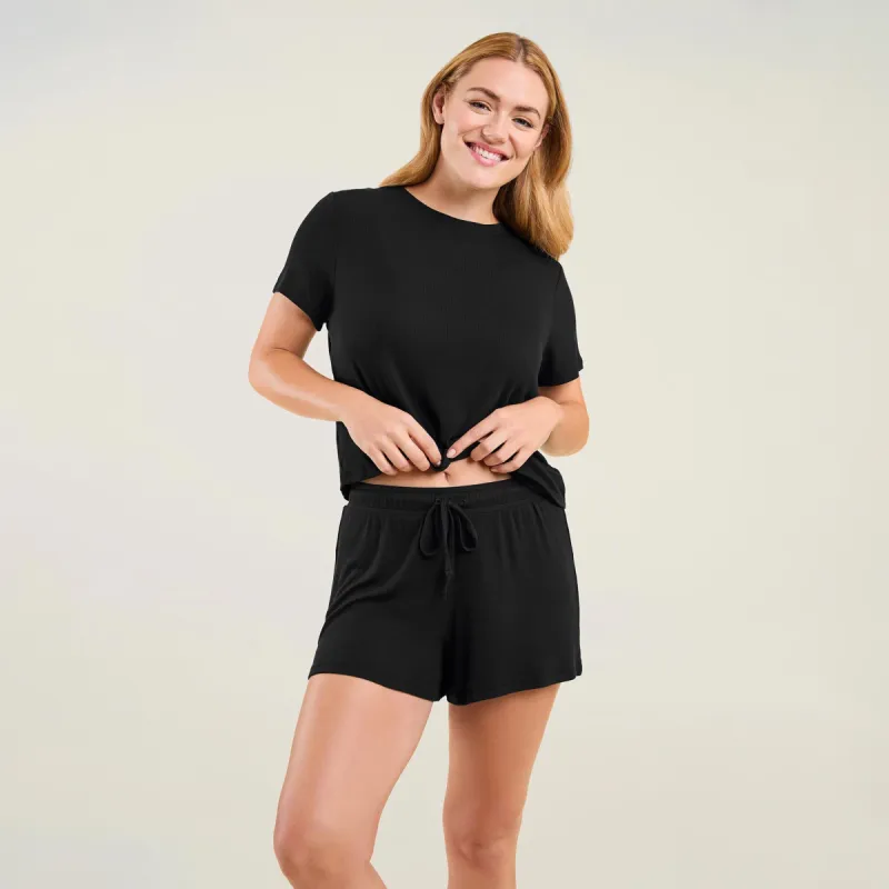 Ribbed Pajama Short Set | Black sold by nuuds
