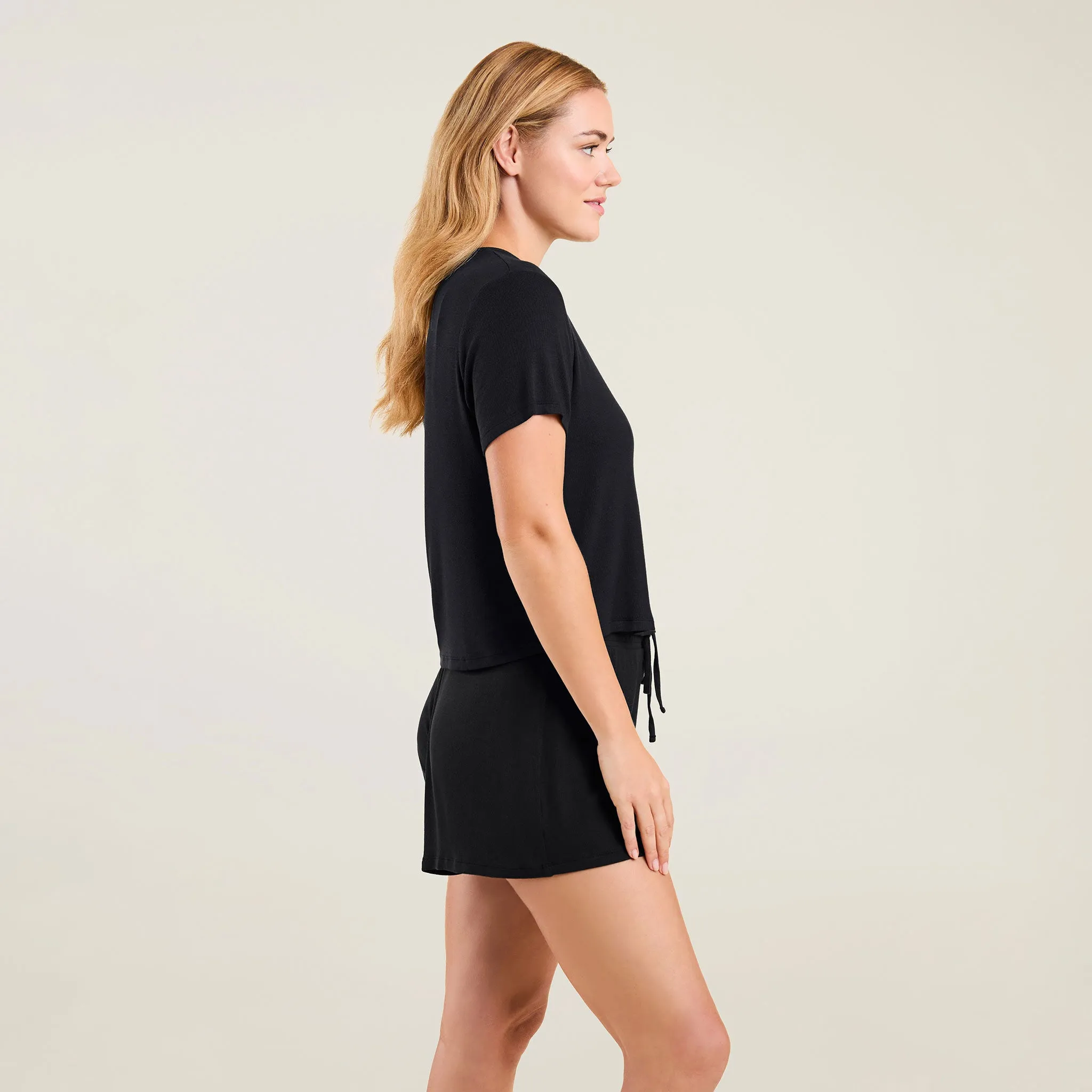 Ribbed Pajama Short Set | Black sold by nuuds product image thumbnail 3