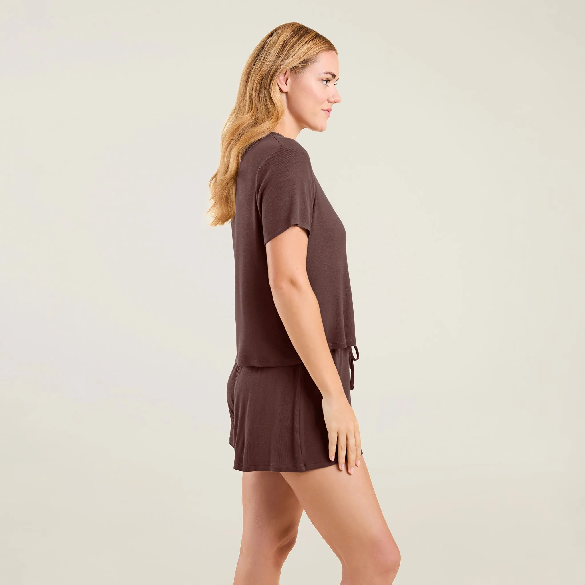 Ribbed Pajama Short Set | Coffee sold by nuuds product image thumbnail 3