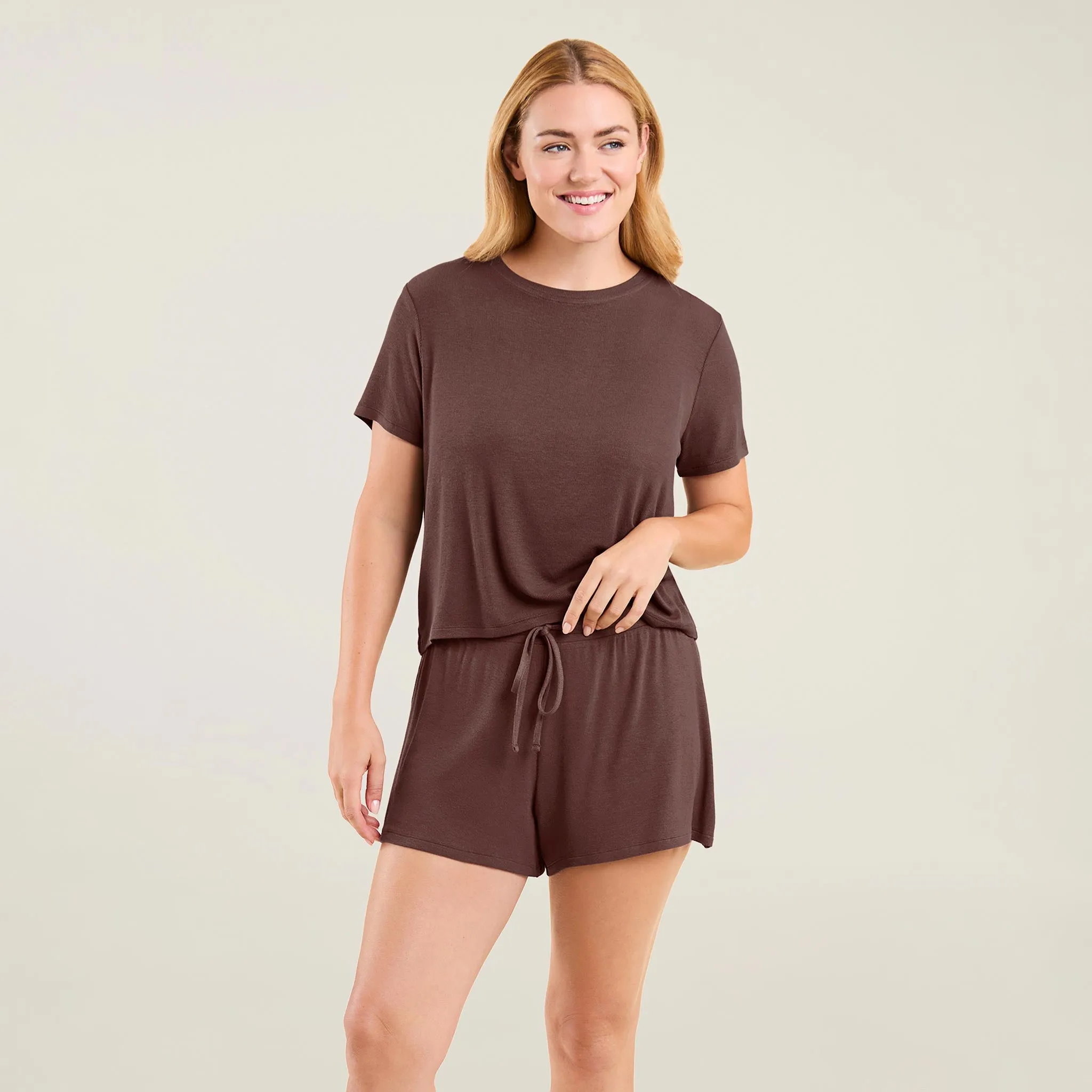 Ribbed Pajama Short Set | Coffee sold by nuuds