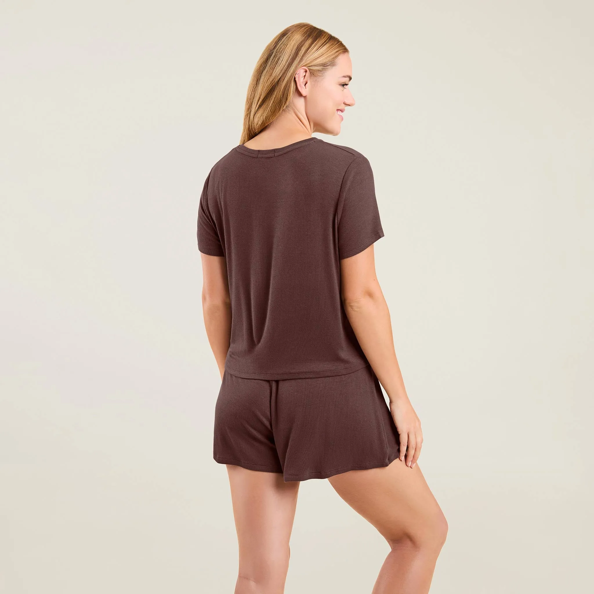 Ribbed Pajama Short Set | Coffee sold by nuuds product image thumbnail 4