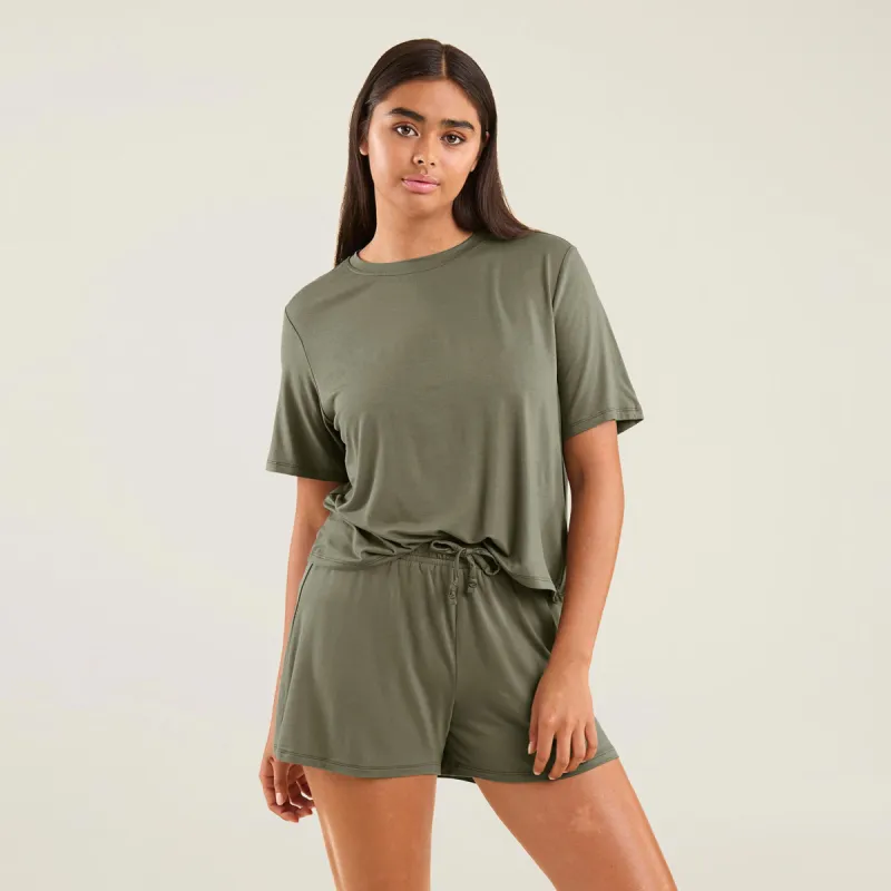 Pajama Short Set | Olive sold by nuuds