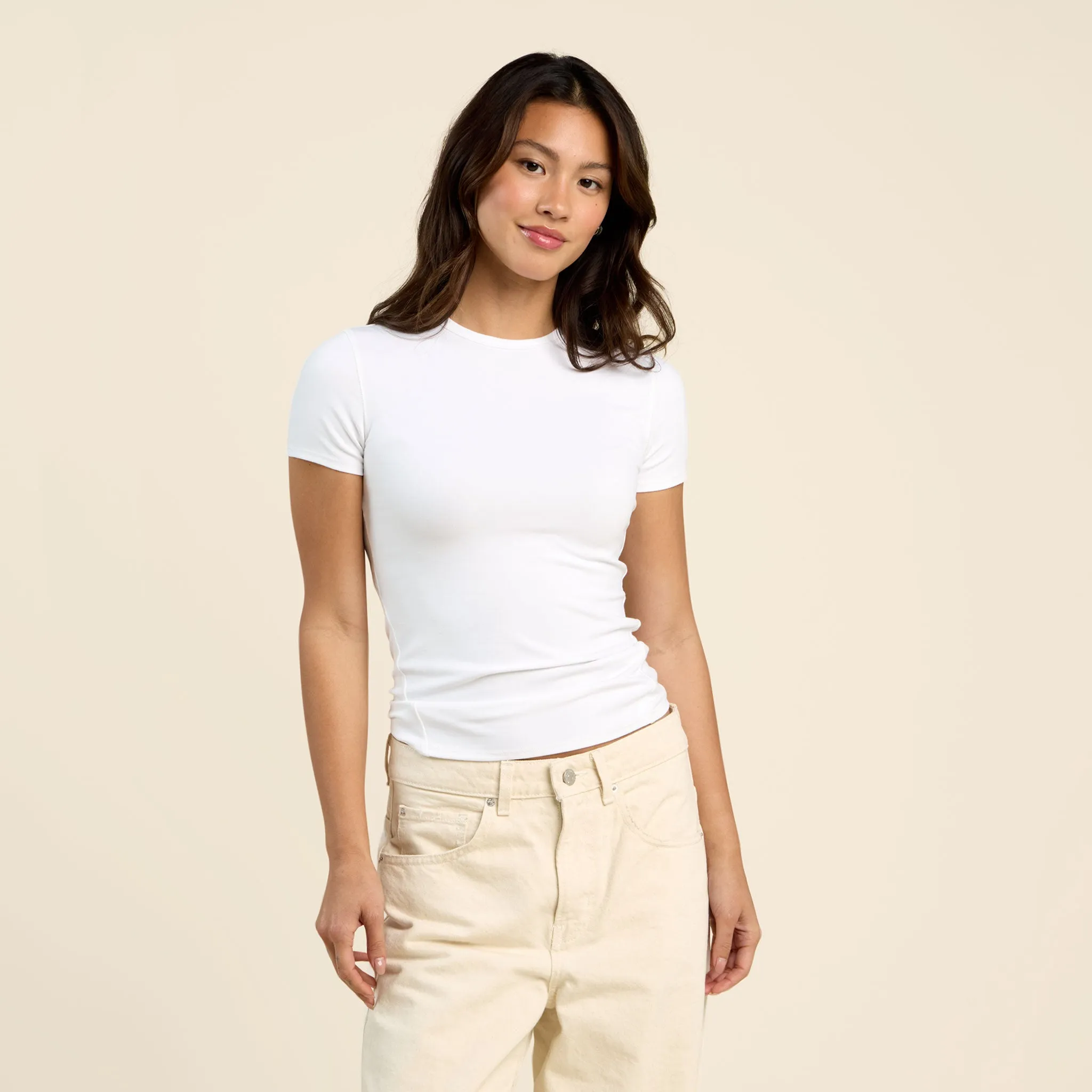 SwiftStretch Seamed Tee | White sold by nuuds