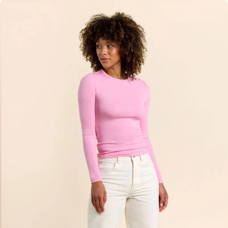 Slinky Rib Long Sleeve Shirt | Bubblegum Pink sold by nuuds