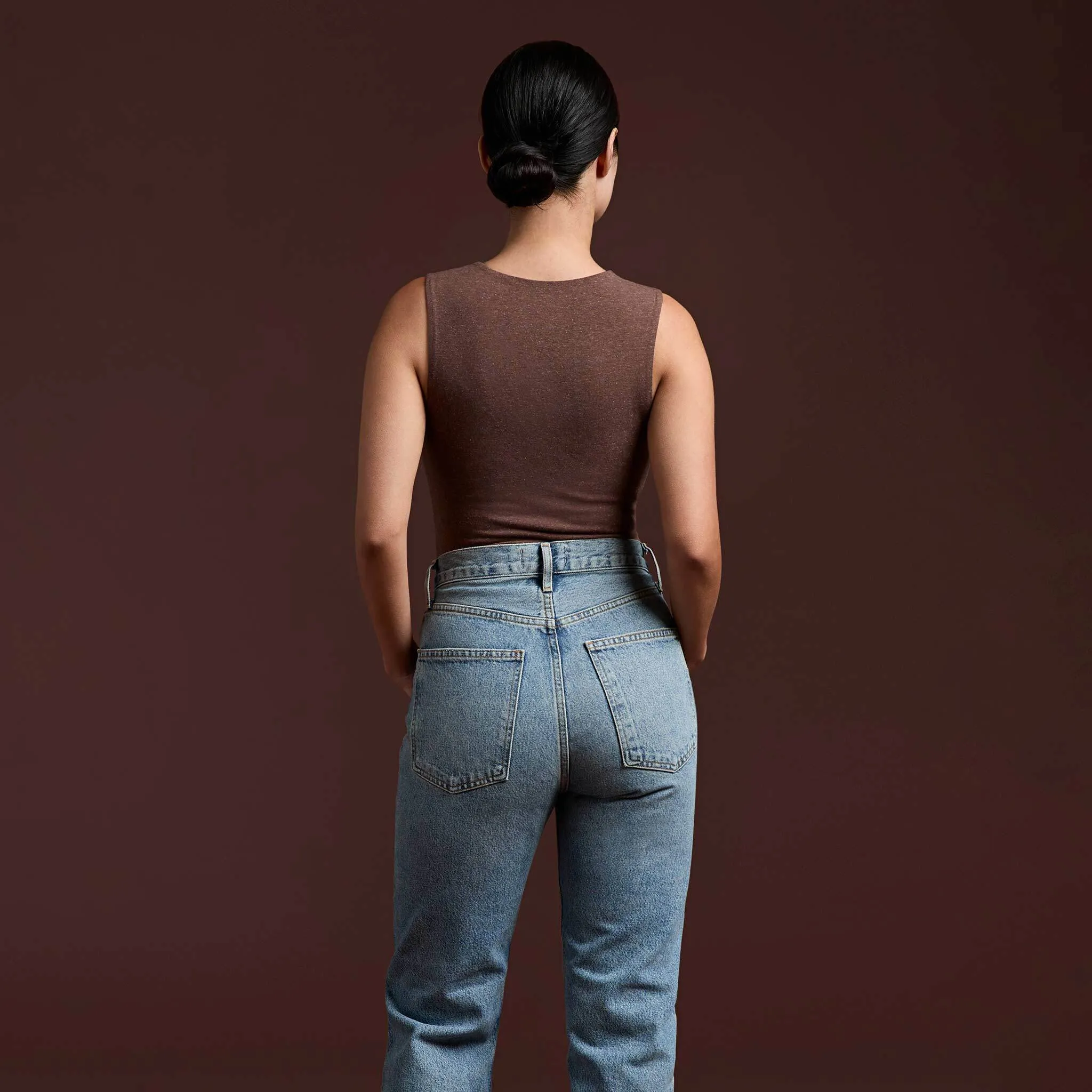 Cotton Stretch Classic Crewneck Tank Bodysuit | Heather Coffee sold by nuuds product image thumbnail 4