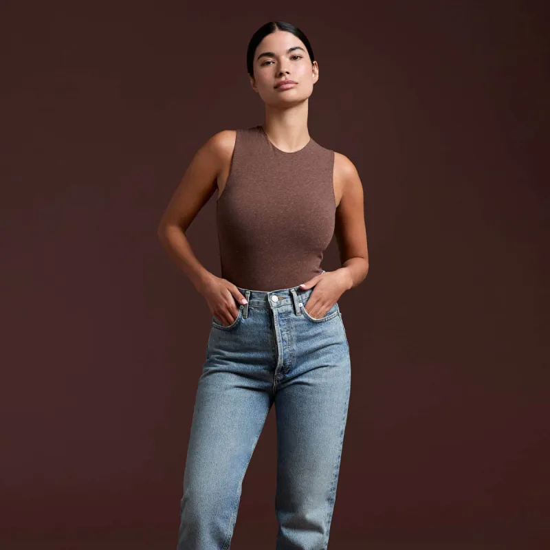 Cotton Stretch Classic Crewneck Tank Bodysuit | Heather Coffee sold by nuuds