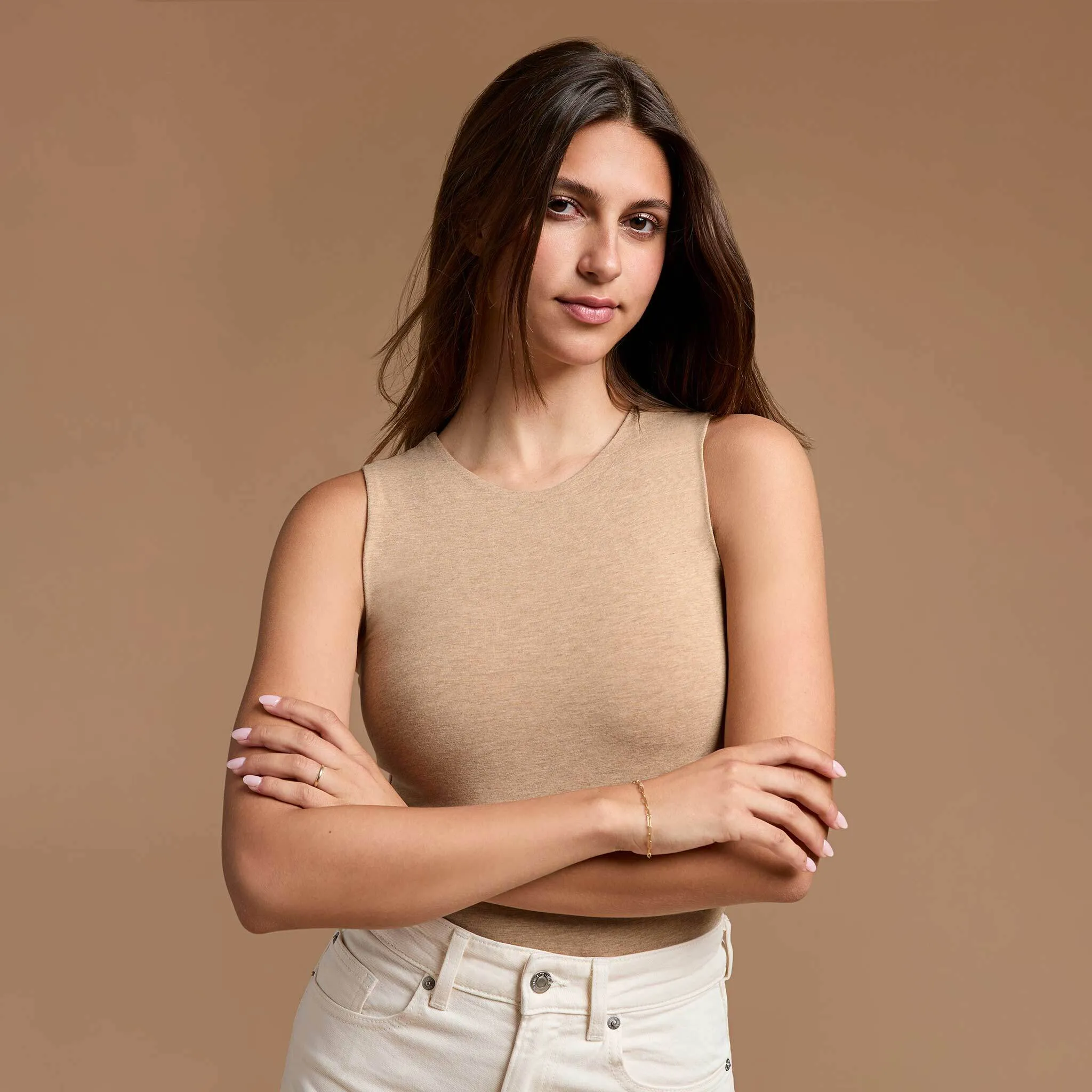 Cotton Stretch Classic Crewneck Tank Bodysuit | Heather Cinnamon sold by nuuds product image thumbnail 5