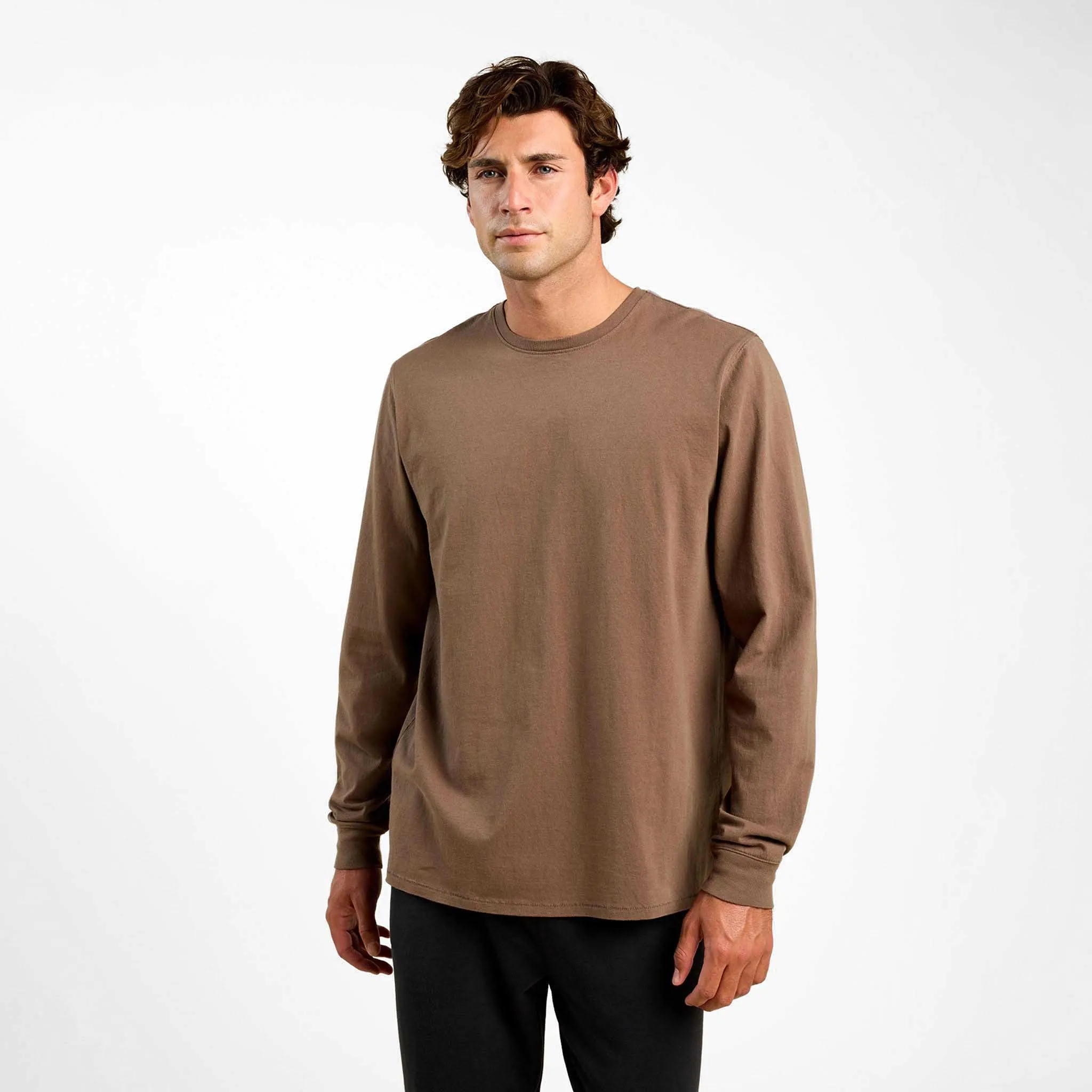 Vintage Cotton Men's Long Sleeve Everyday T-Shirt | Mocha sold by nuuds