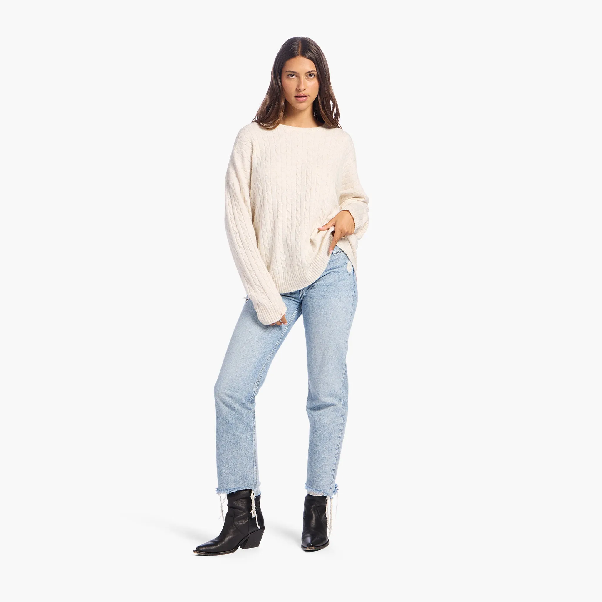 Cozy Knit Cable Crewneck Sweater | Heather Bone sold by nuuds product image thumbnail 2