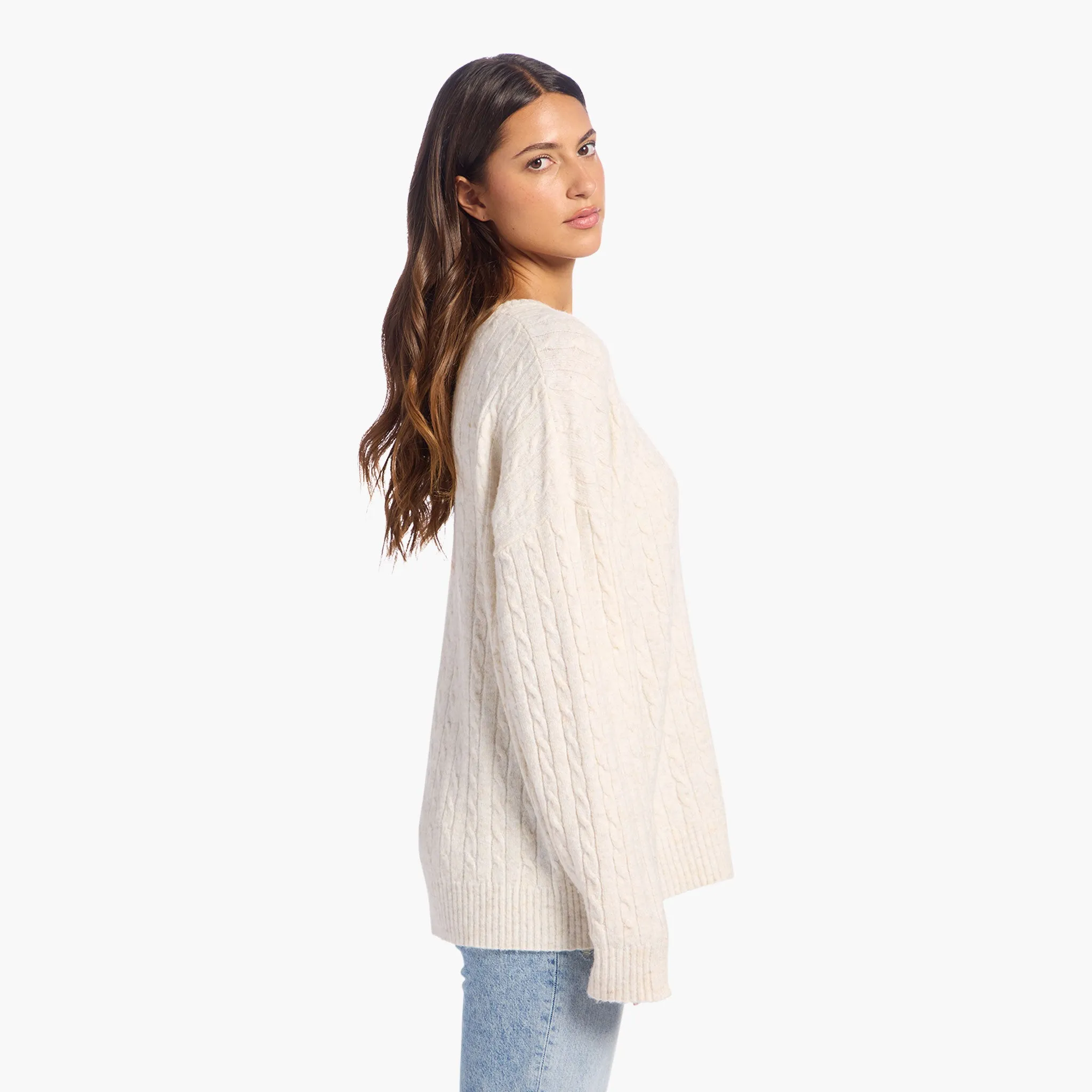 Cozy Knit Cable Crewneck Sweater | Heather Bone sold by nuuds product image thumbnail 3