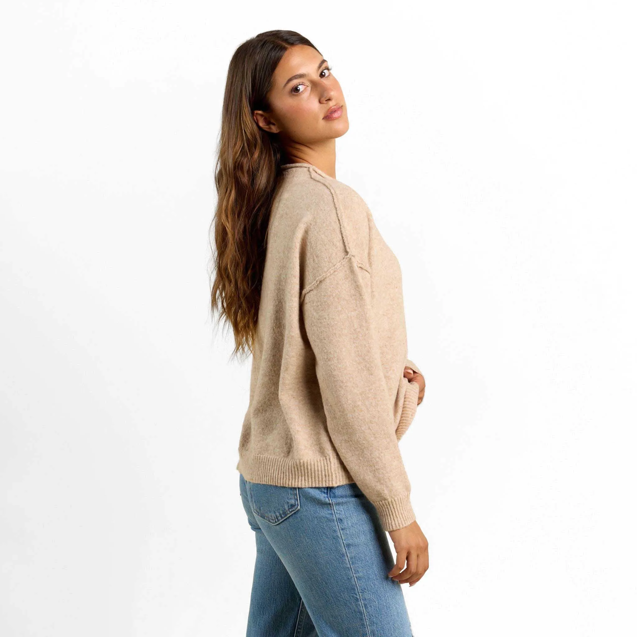 Cozy Knit Mock Neck Sweater | Heather Oat sold by nuuds product image thumbnail 3