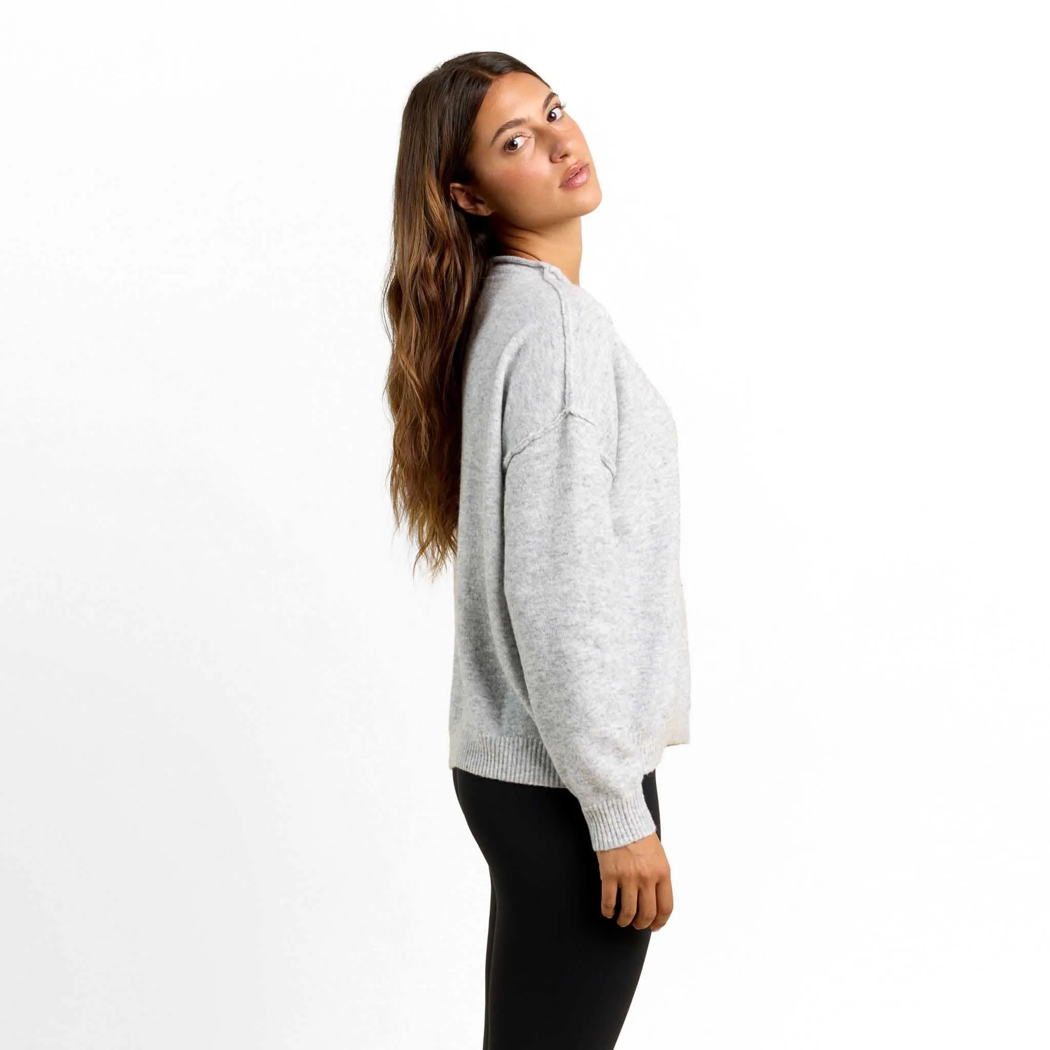 Cozy Knit Mock Neck Sweater | Heather Grey sold by nuuds product image thumbnail 3